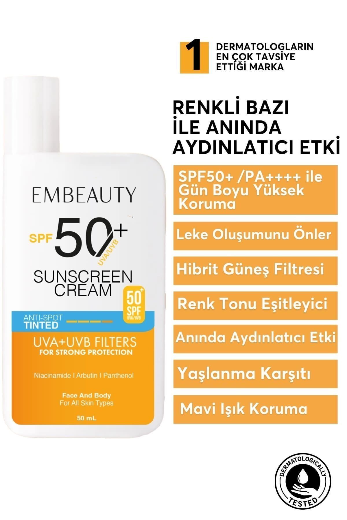 Ton Eşitleyici Yüksek Koruma Etkili Spf50 Aydınlatıcı Pembe Yüz Güneş Kremi Hibrit Formül 50 ml