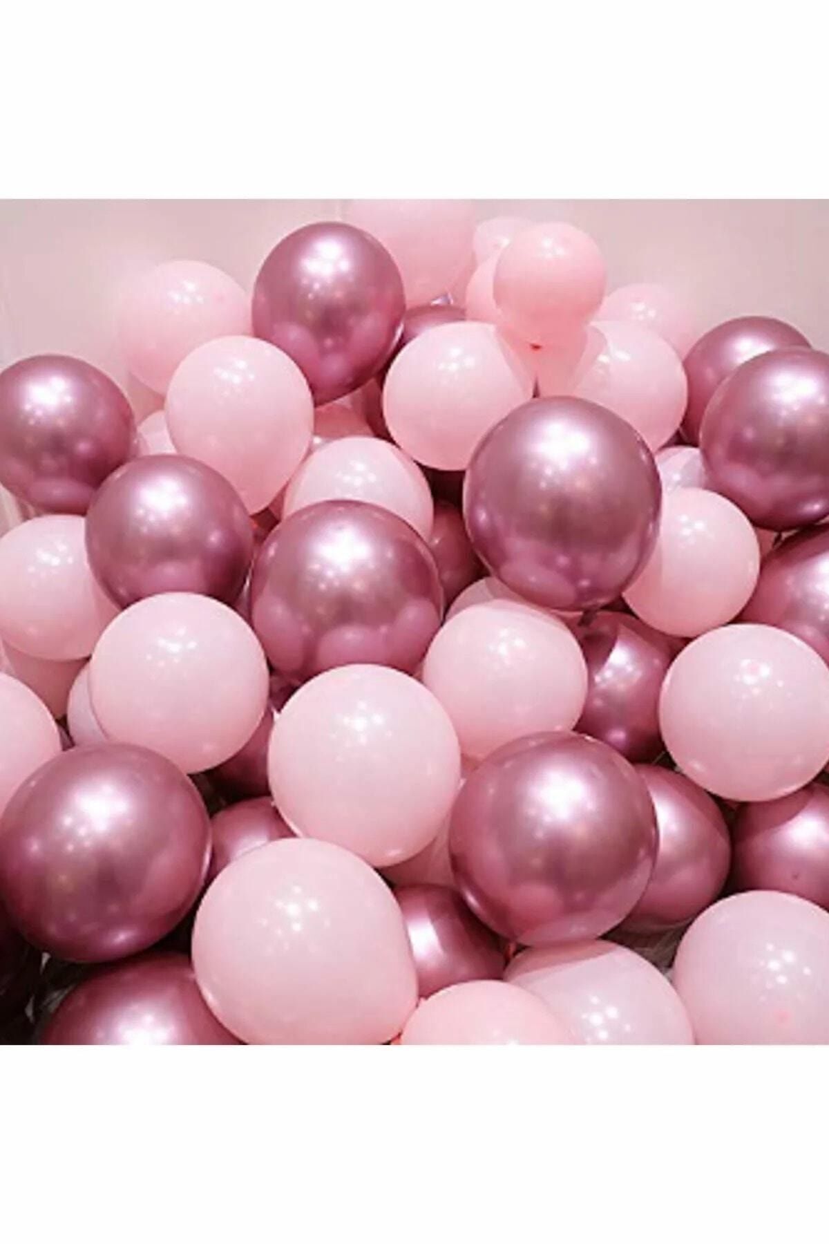 Krom Pembe Ve Makaron (pastel) Pembe Renk 15 Li Balon