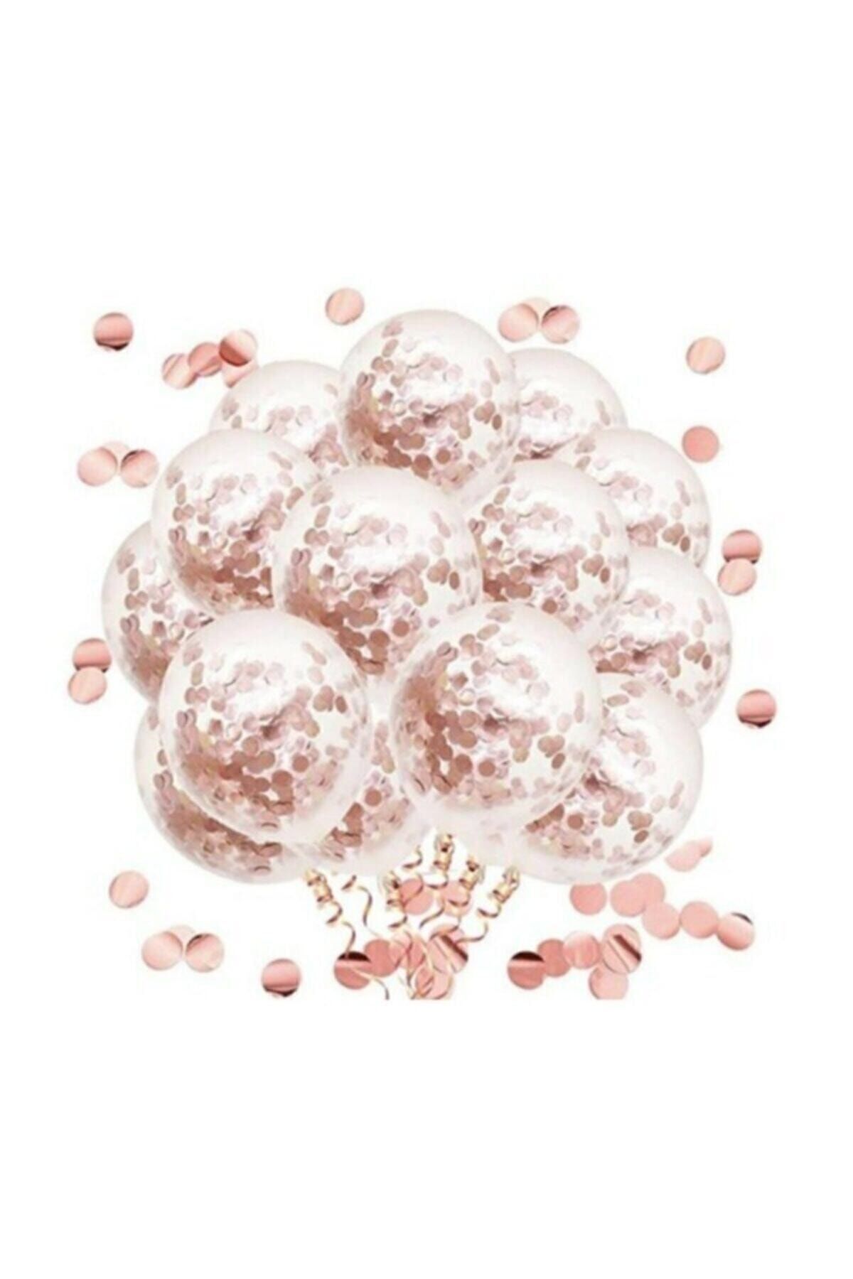Pembe Altın Konfetili Şeffaf Balon Seti 10 Adet
