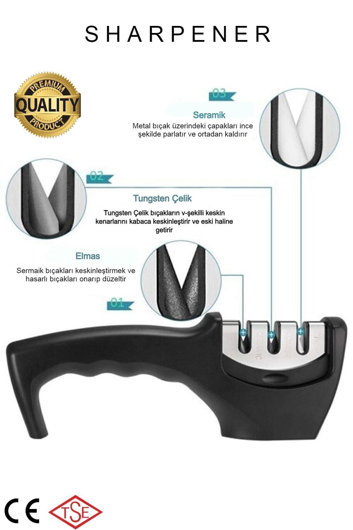 Profesyonel Bıçak Bileyici 3 Açılı Elmas Seramik Tungsten Çelik El Bıçakları Bileme