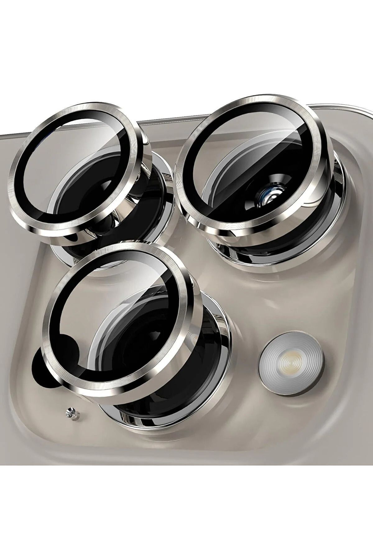 İphone 15 Pro & Iphone 15 Pro Max Uyumlu Natürel Titanyum Kamera Lens Koruyucu 3'lü Set