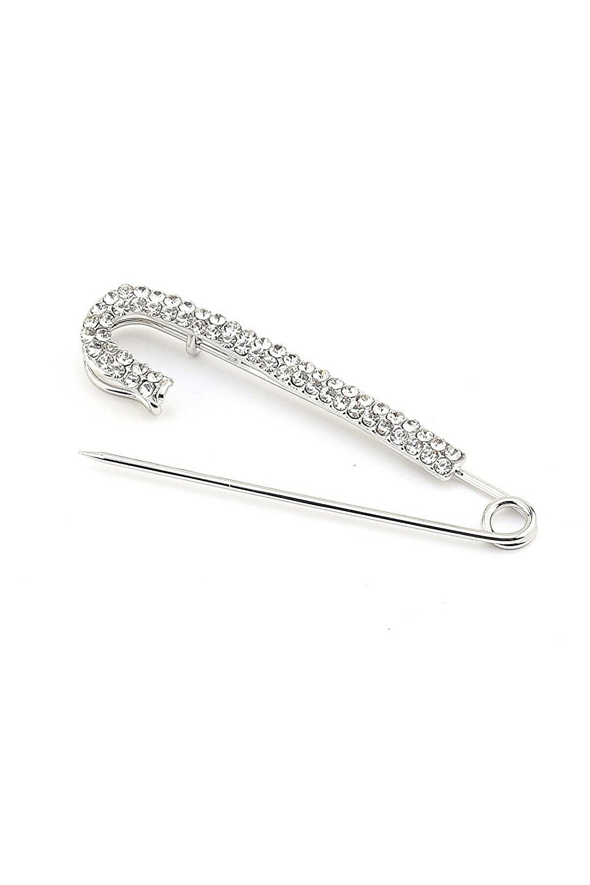 Gümüş Kaplama Kristal Taşlı Iskoç Iğnesi Broş