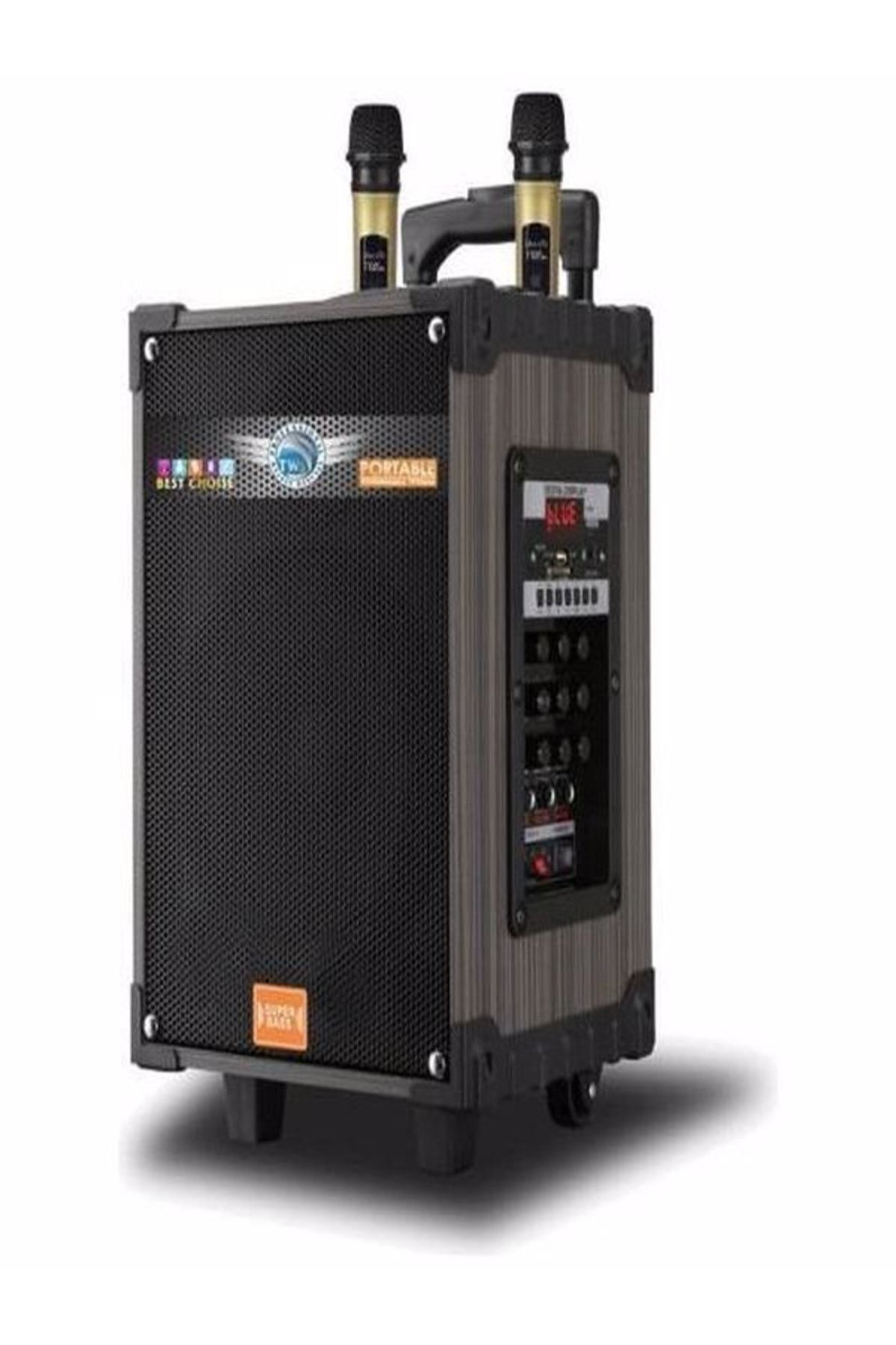 Lt-910 Şarjlı Kumandalı Çift Mikrofonlu Hoparlör Karaoke Sistemi 80 Watt Taşınabilir Amfi Hoparlör