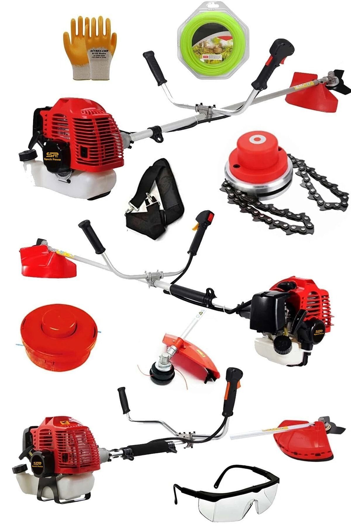 Teknoloji 2.1 Hp Yan Tip Benzinli Motorlu Ot Çalı Çim Biçme Tırpan Makinesi Canavar Başlık Hediyeli