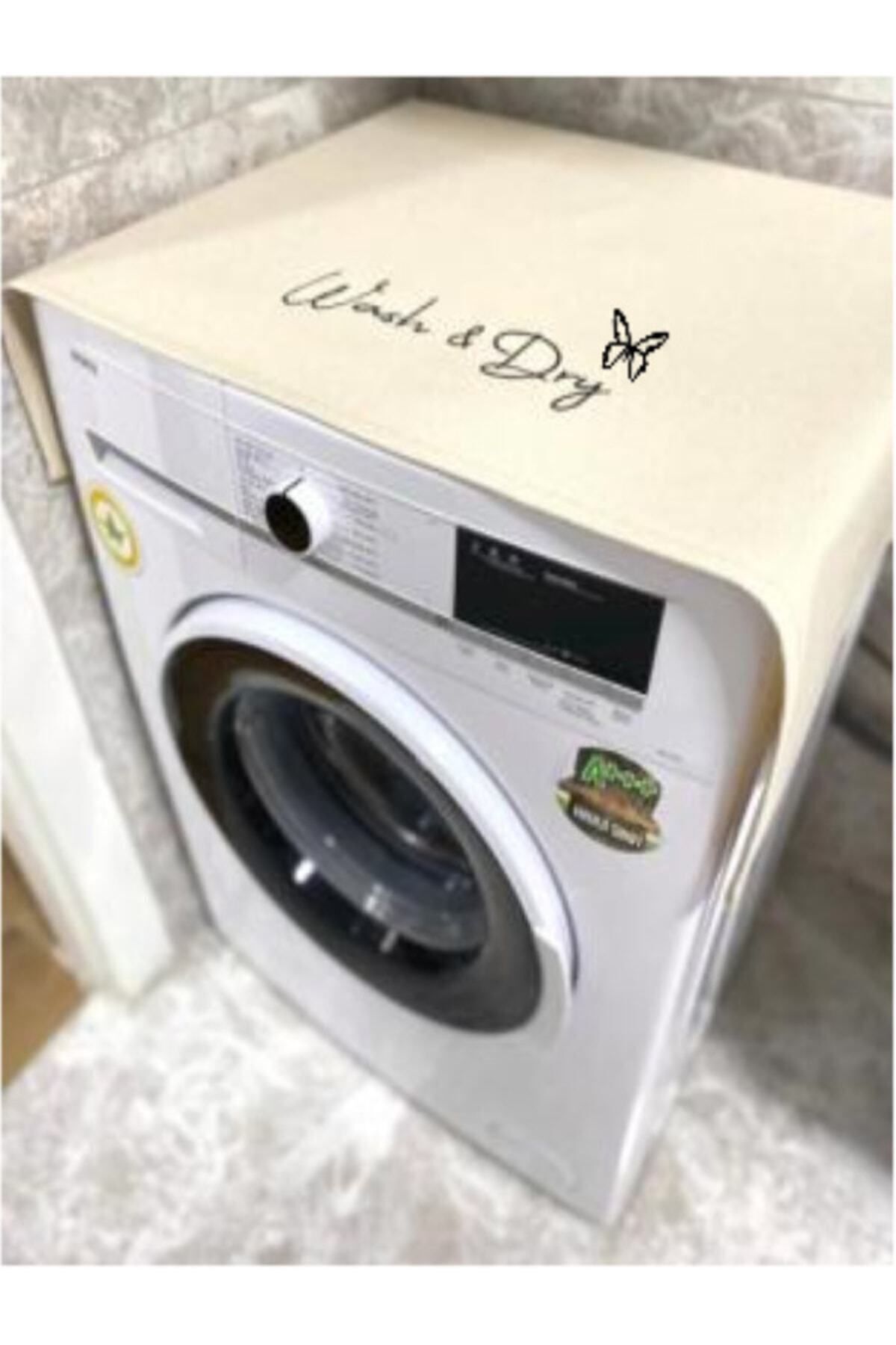 Krem Çamaşır Makine Örtüsü Wash&dry Baskılı