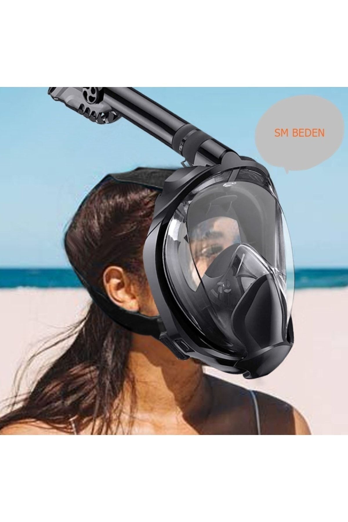 Sm Beden Sm Siyah Tam Yüz Dalış Maskesi Su Altı Keşif Maskesi Slikon Şnorkel Full Face Mask