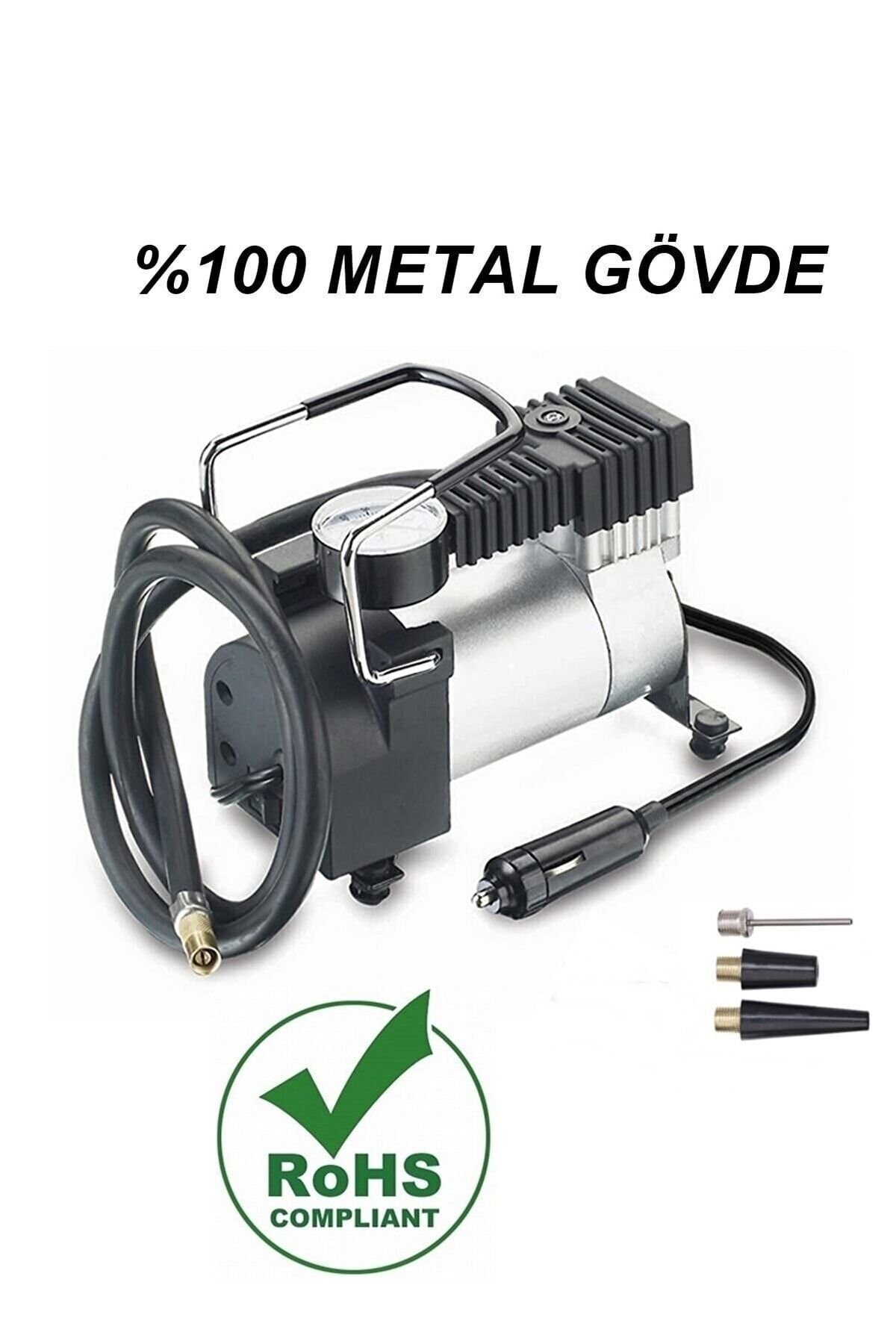 Metal Araç Oto Lastik Şişirme Pompası Hava Pompası Taşınabilir Profesyonel Çakmak Girişli Motor Top