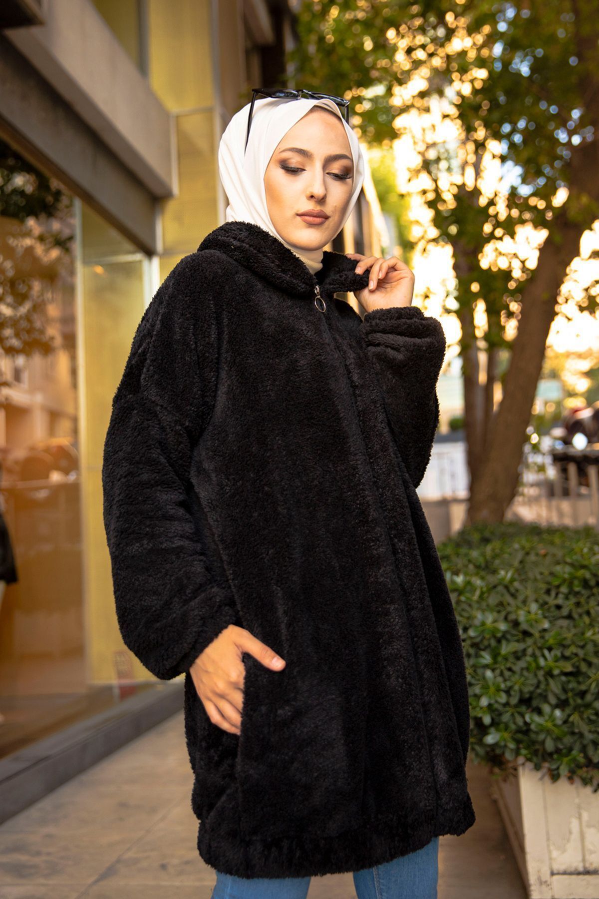13009-SIYAH Peluş Mont