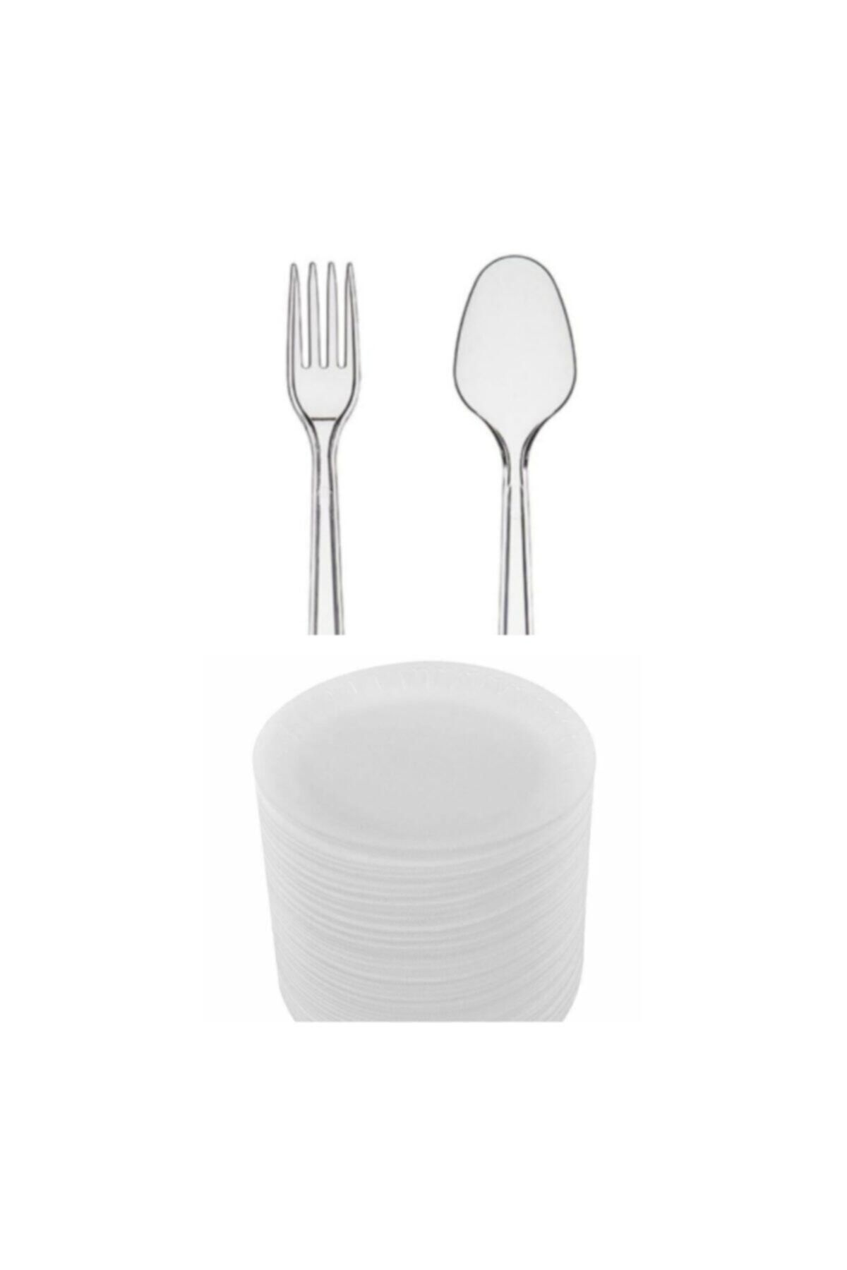Tsrmx Plastik Çatal+ Plastik Kaşık+17 Cm Köpük Tabak 50 Adet  Yeni Model 985448