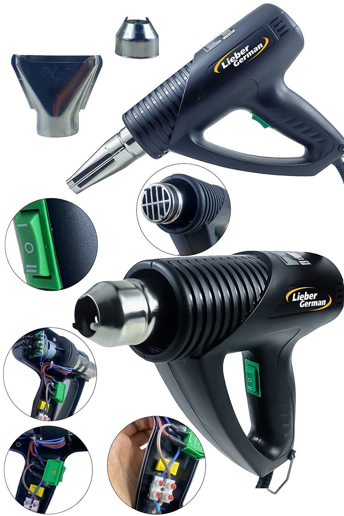 Alman 2400 Watt Hybrid Motorlu Akım Korumalı Bakır Rezistans 2 Kademeli Sıcak Hava Isı Tabancası