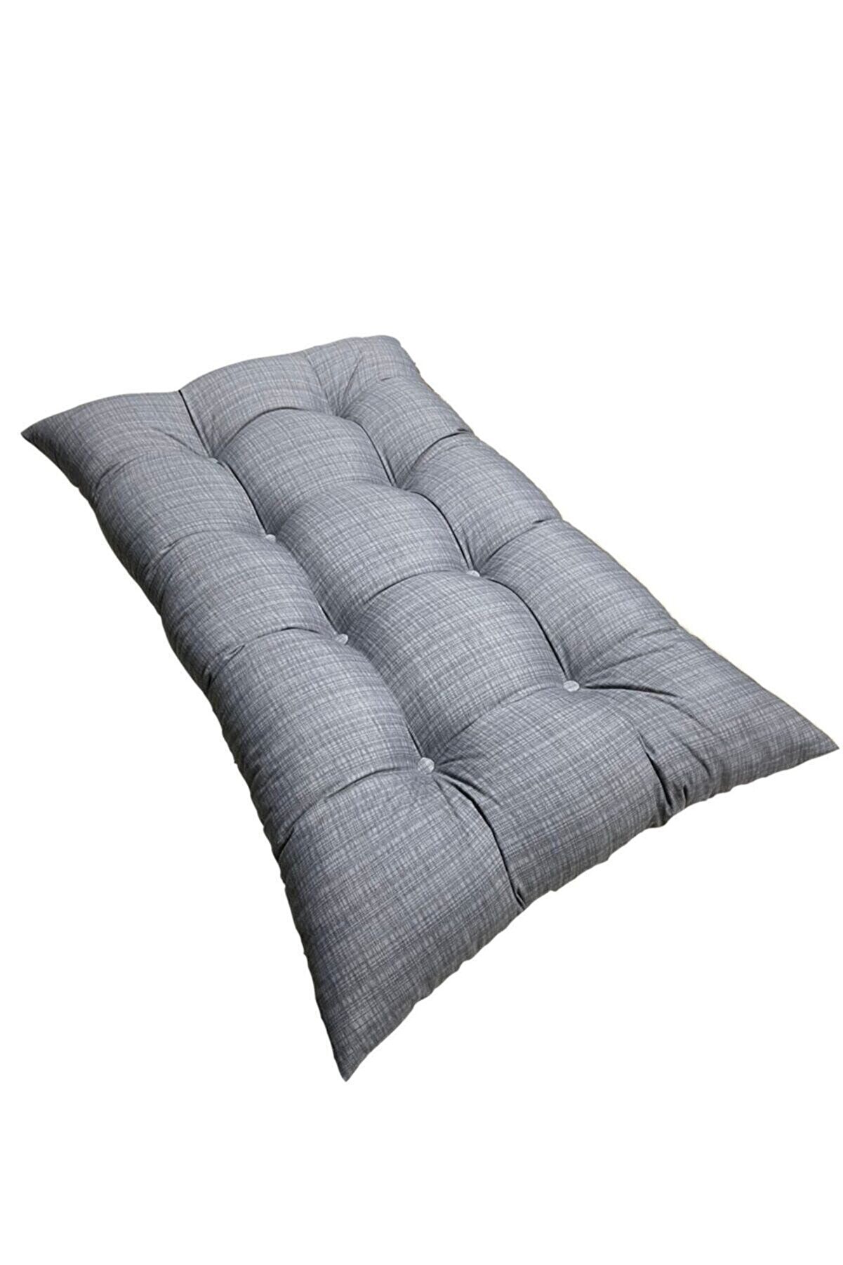 Yer Minderi 100 Cm X 60 Cm - Gri Minder Düğme Dikişili.