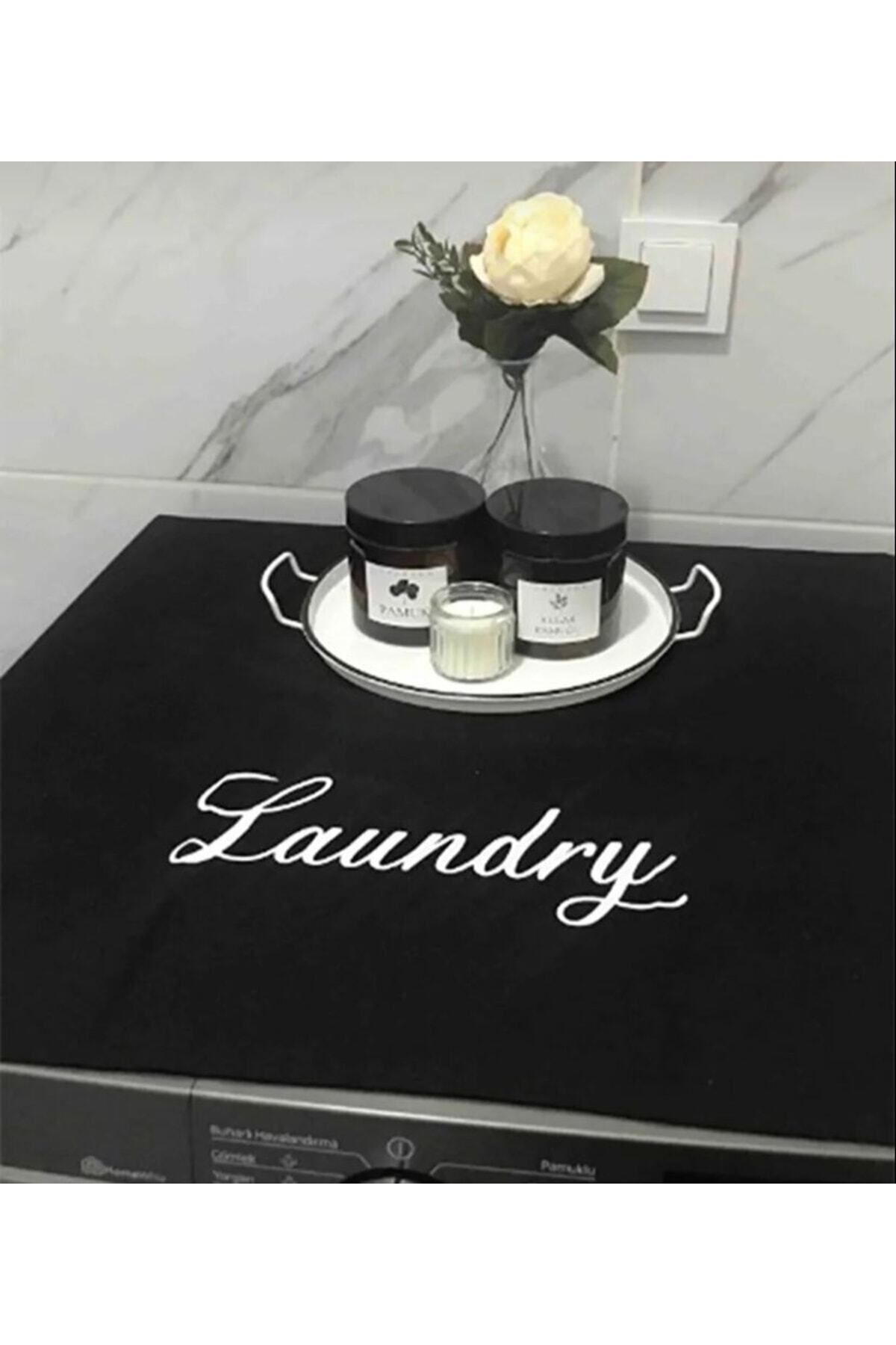 Laundry Baskılı Çamaşır Makine Örtüsü Siyah