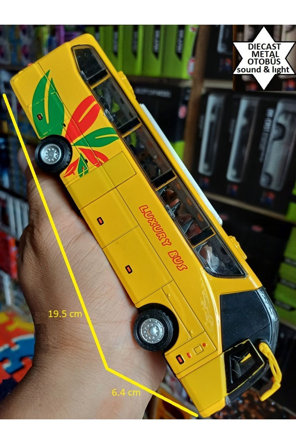 METAL YOLCU OTOBÜSÜ DIECAST KOLEKSİYON SESLİ IŞIKLI FARLAR YANAR OTOBÜS KAPI BAGAJ AÇILIR SARI