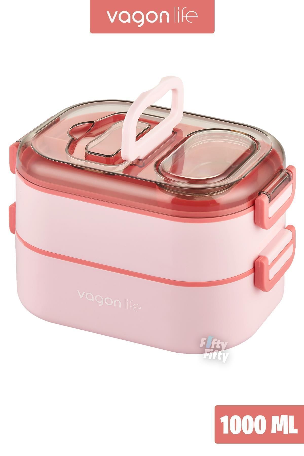 1000 ML İki Kat Üç Bölme Paslanmaz Çelik Bento Lunch Box Yeni Nesil Sefer Tası-Sos Kaseli