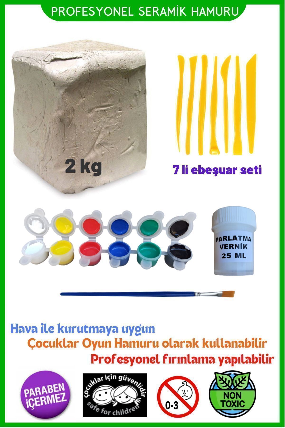 2 kg Seramik Hamuru Seti, Kil Çamuru ebeşuar, oyun hamuru seti, havayla kuruyan kil çamur seramik
