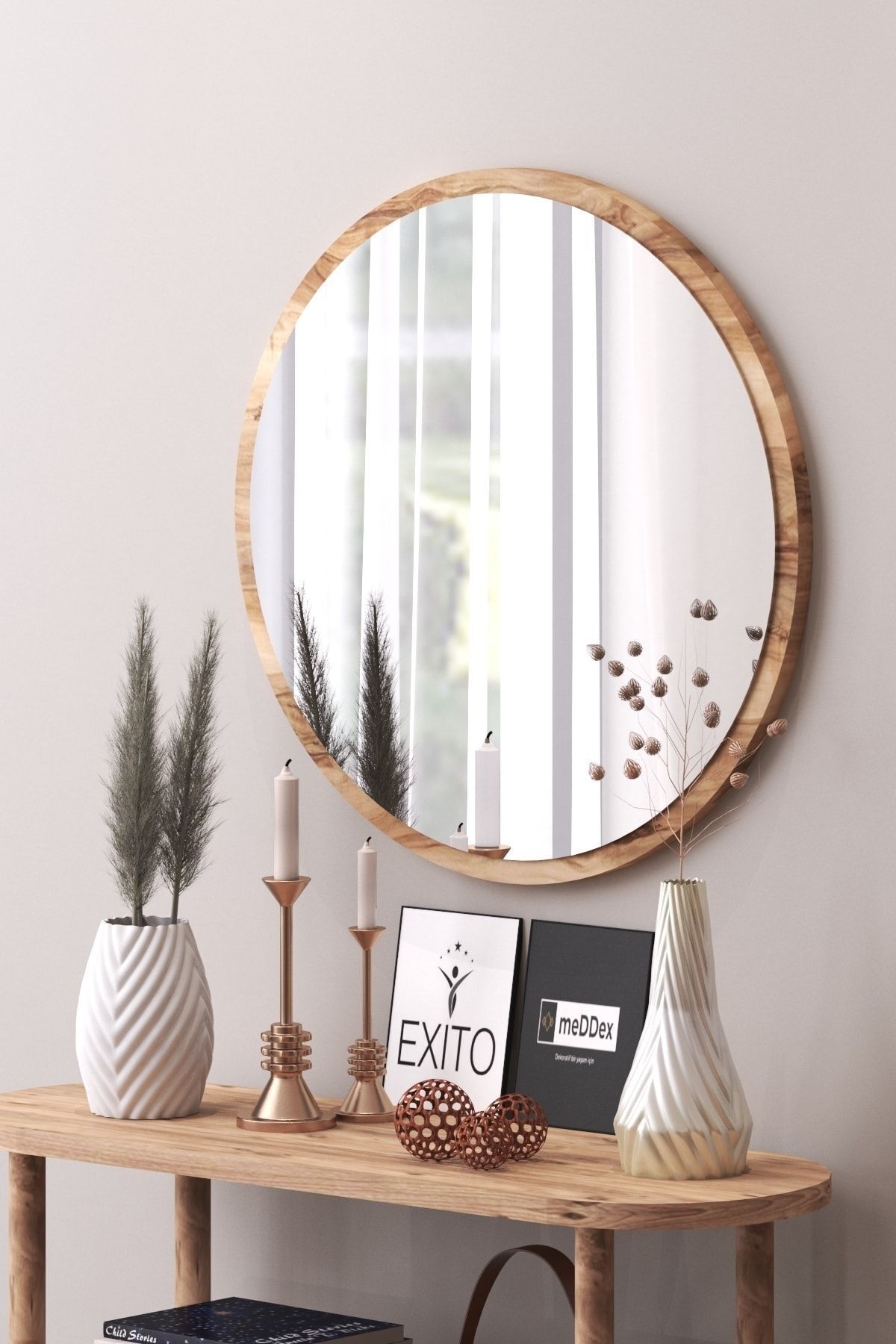 Yuvarlak Antre Hol Koridor Duvar Salon Mutfak Banyo Ofis Aynası 45 Cm