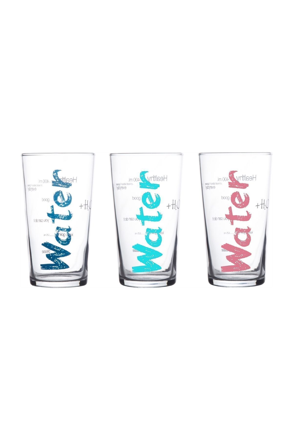 Water Bardak 3lü Set Mavi Turkuaz Pembe - 570 ml