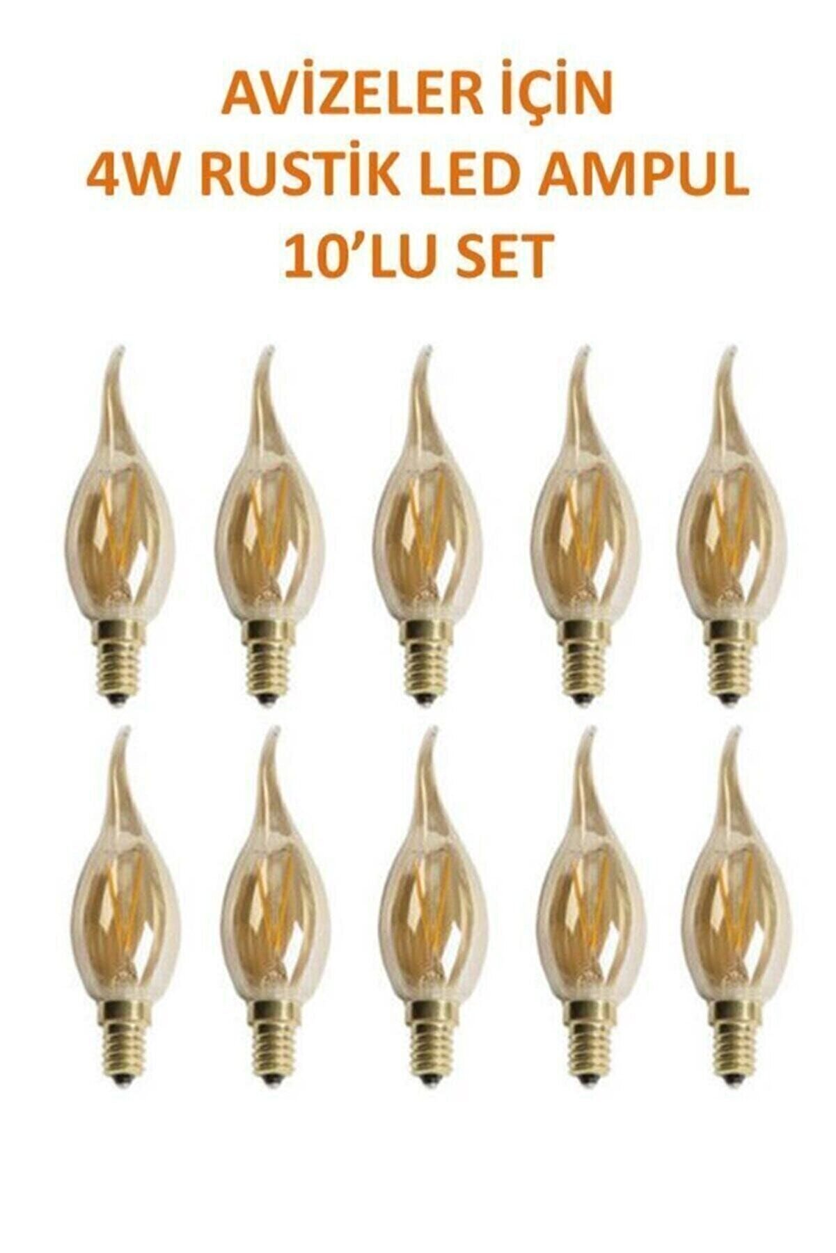Rustik Led Avizeler Için Ince Duylu Ampul 4w Amber Renk 10'lu Set Amber Renk