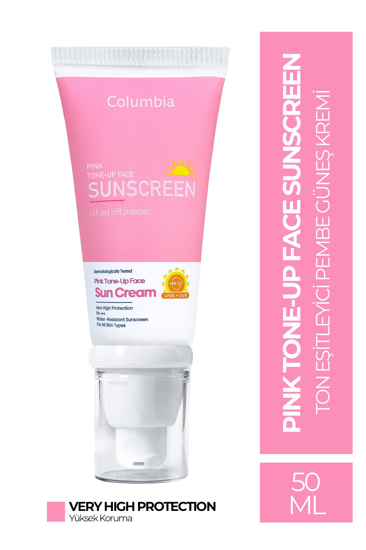 Pink Tone-Up Face Spf 50 Cilt Aydınlatıcı Ton Eşitleyici Pembe Yüz Güneş Kremi 50 ml Tüm Ciltler