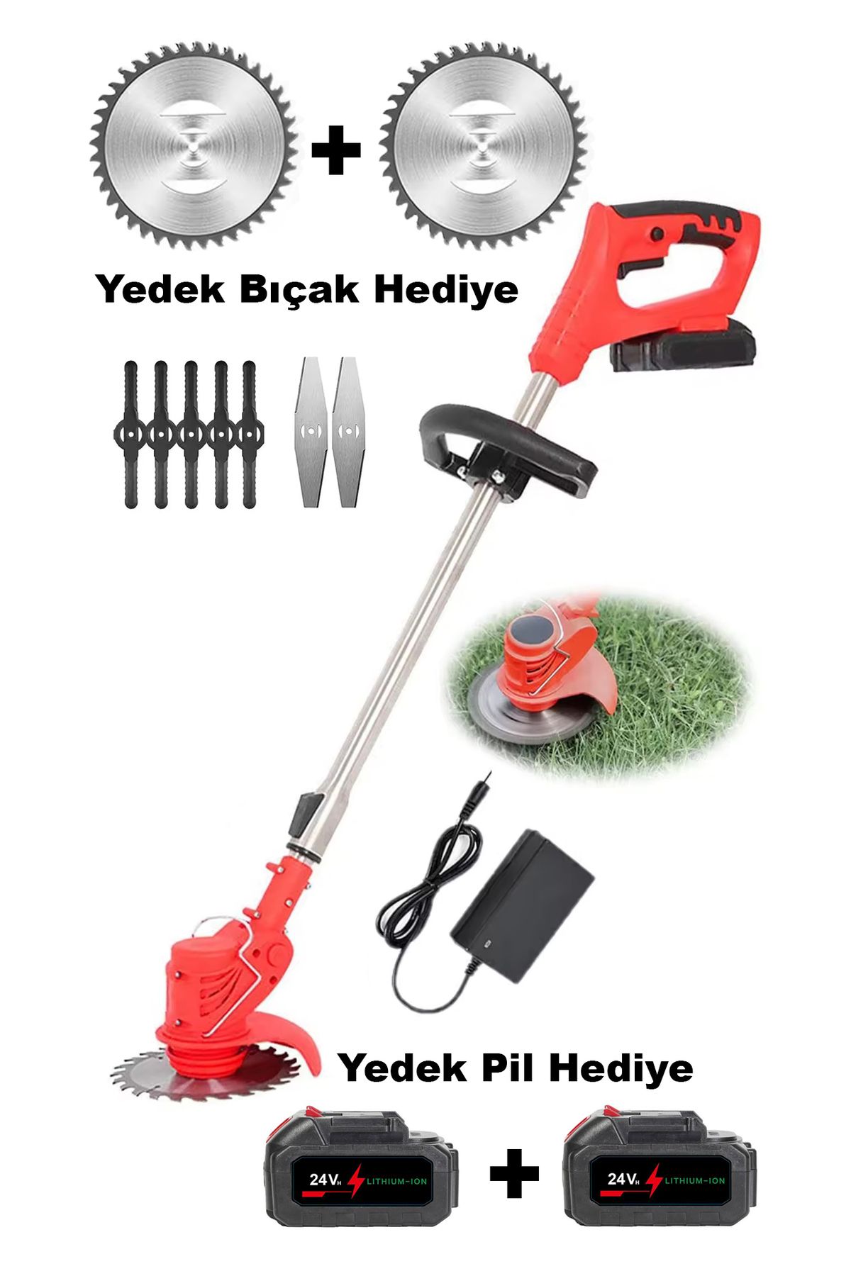 Şarjlı Çim Biçme Makinesi Tırpan 2X Batarya Akü