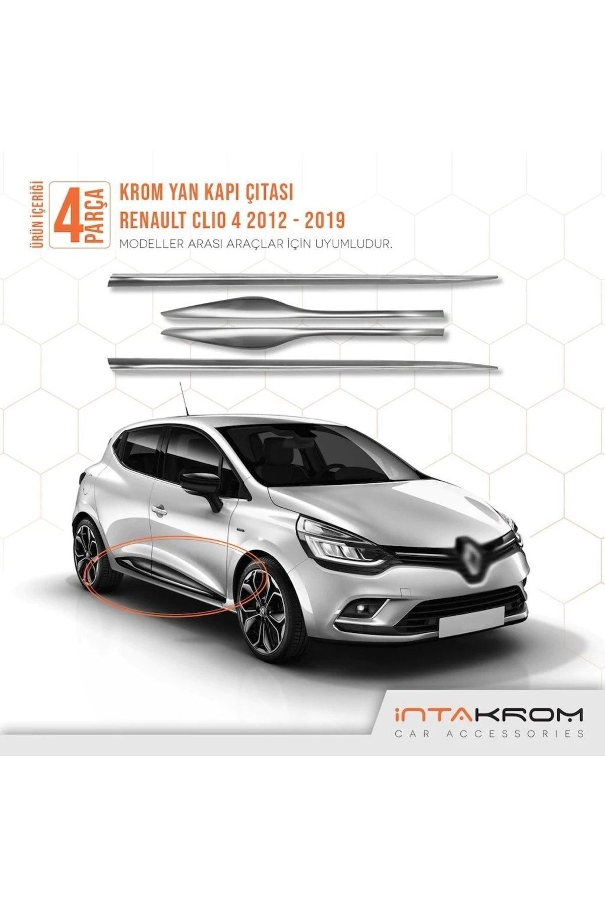 Renault Clio 4 Krom Yan Kapı Çıtası 4 Parça 2012-2019 - Hb-sw