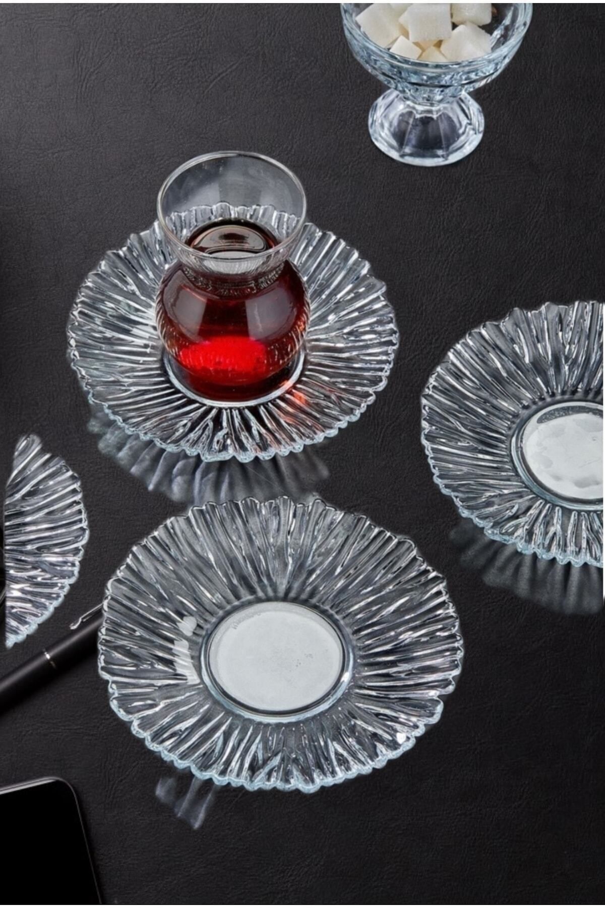 6 Lı Boncuk Çay Tabağı Yeni Trend Kristal Özel Tasarım Cam Bardak Altlığı