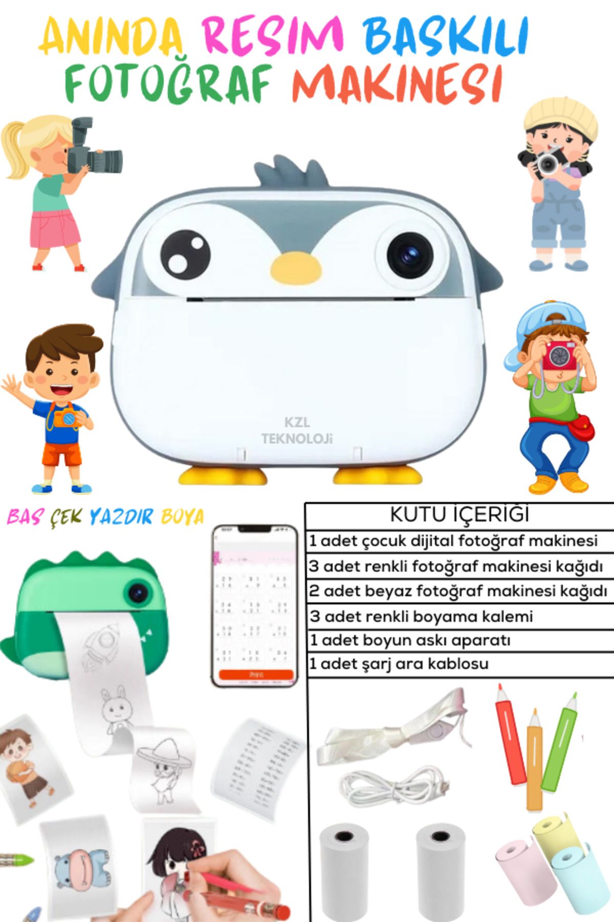 Print Camera Çocuk Fotoğraf Makinesi Dijital HD Video Kamera Anlık Termal Resim Kağıt Baskılı Yazıcı
