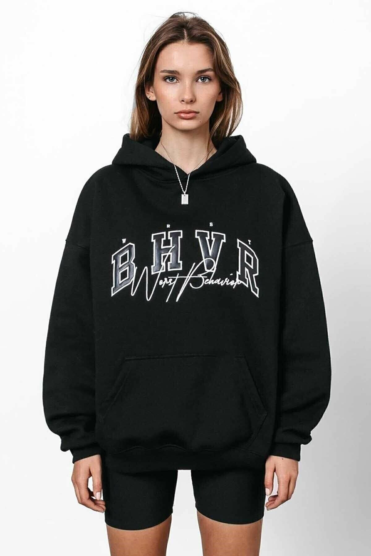 Blackjackgiyim Bhvr Siyah Sweatshirt Kapşonlu