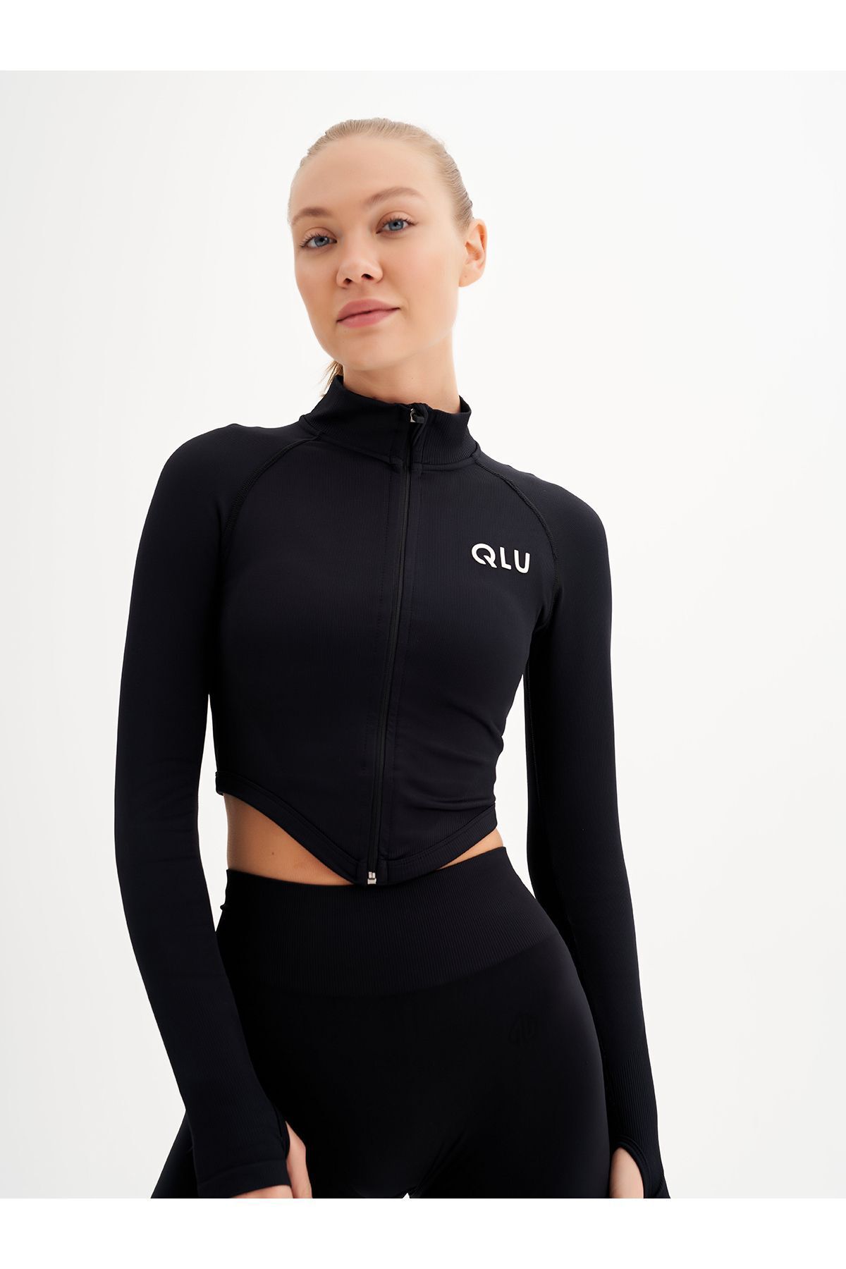 Infinity Collection Kadın Siyah Seamless/dikişsiz Fermuarlı Crop Top