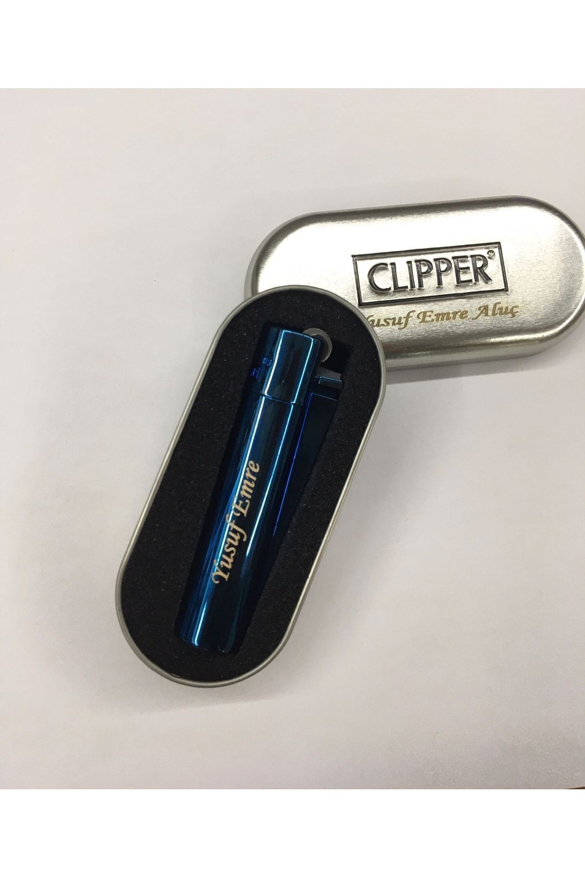 Kişiye Özel Isim Baskılı Kutulu Mavi Renk Clipper Çakmak Isme Özel Kaliteli Clipper Çakmak Gly- 234