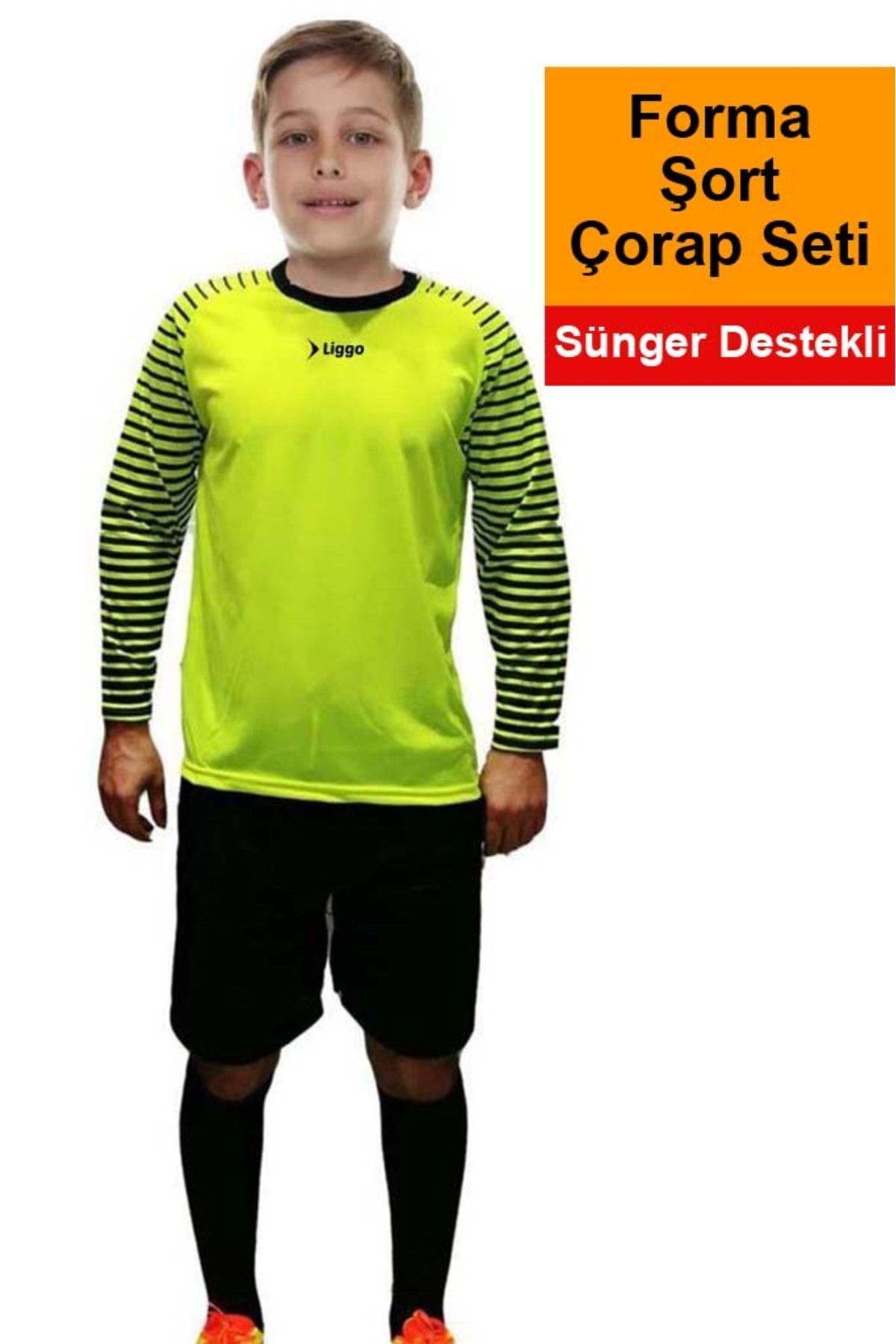 Sünger Destekli Çocuk Kaleci Forma Şort Çorap Takımı Yeşil
