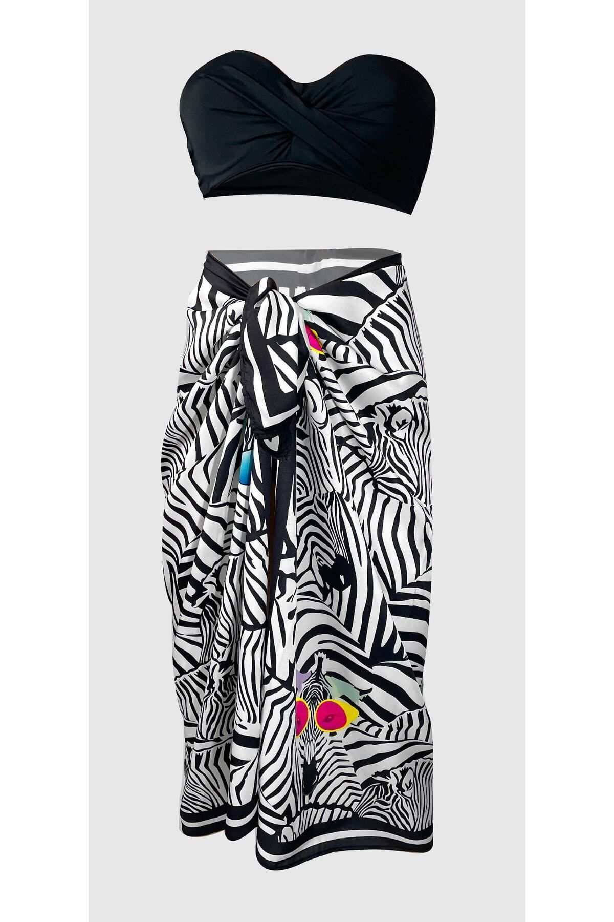 Lana- Gözlüklü Zebra Desen Pareo Iç Göstermeyen Parlak Kumaş-95cm*145cm