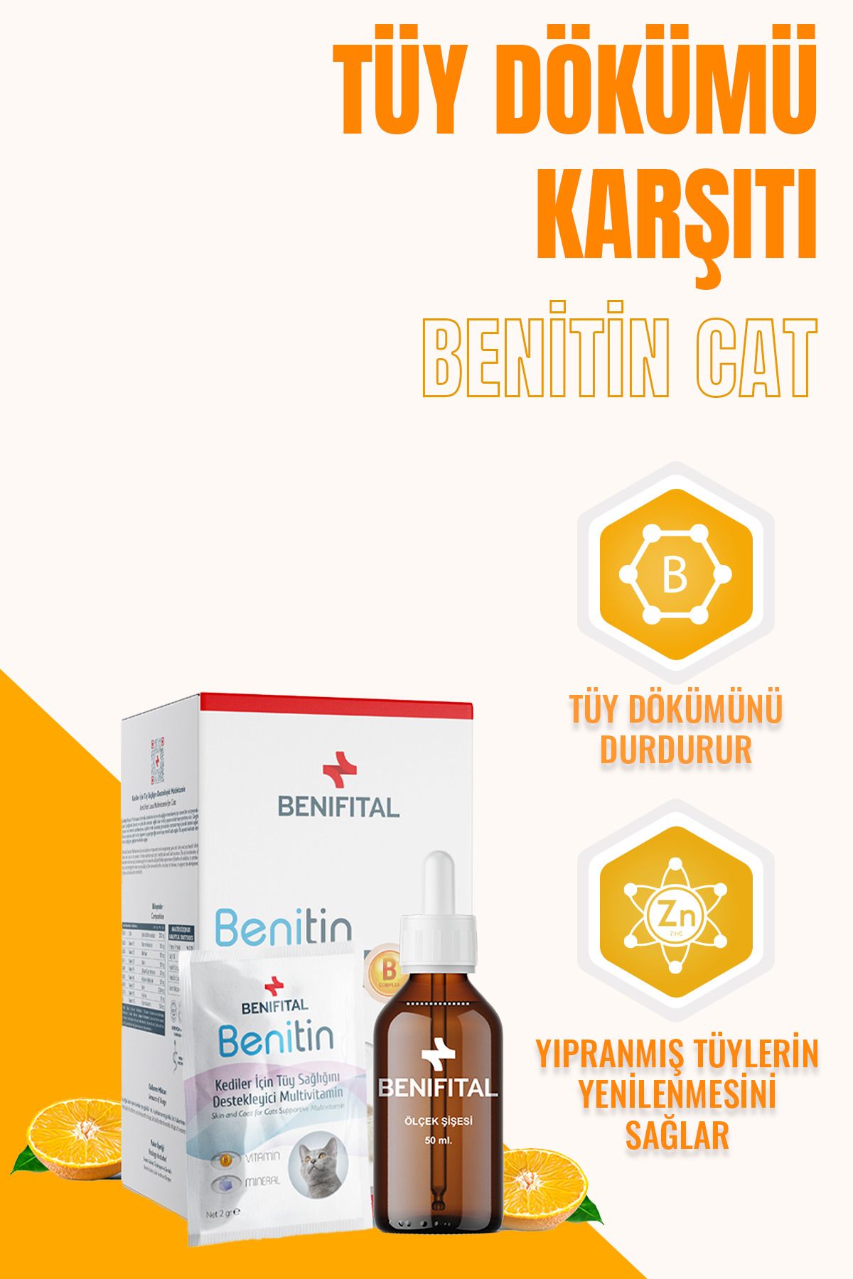 Benitin Kediler Için Tüy Sağlığı Destekleyici Multivitamin Kedi Tüy Dökümü Önleyici Damla Biyotin
