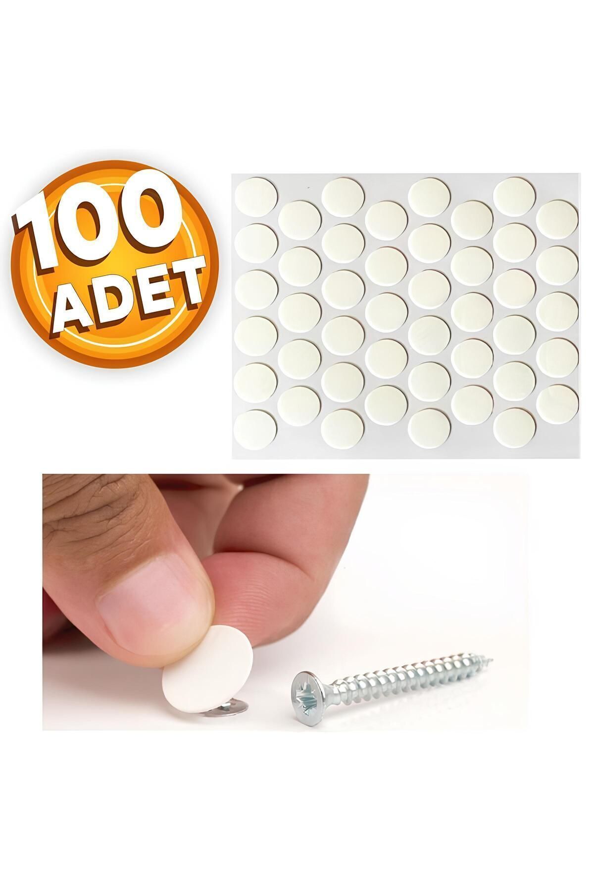 Yapışkanlı Yapıştırma Vida Tapası (BEYAZ) Tıpası Beyaz Vida Kapatıcı Kapağı (100 Adet)