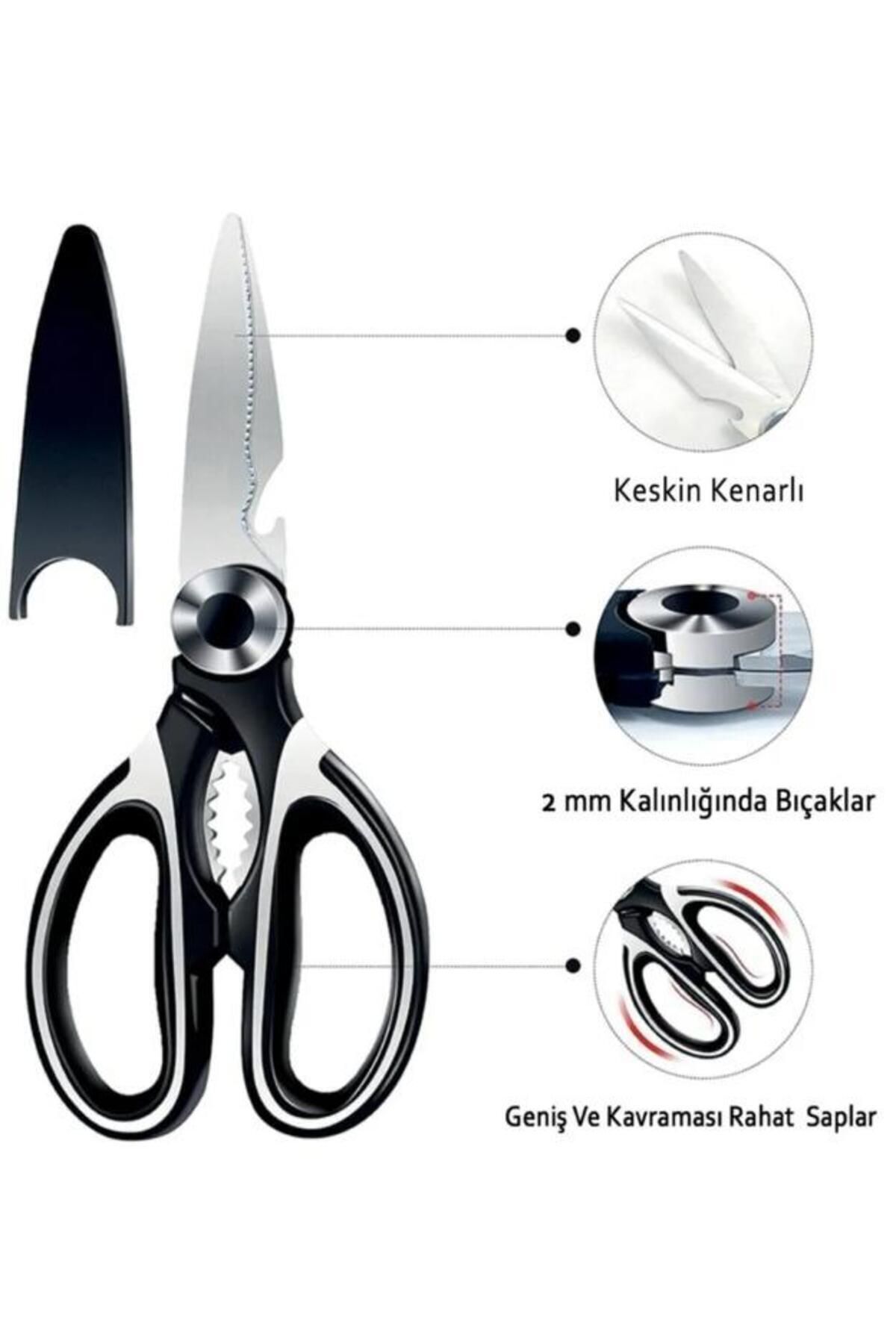 Paslanmaz Çelik Ultra Keskinleştirilmiş Mutfak Makası Çok Amaçlı Balık Et Sebze Makası