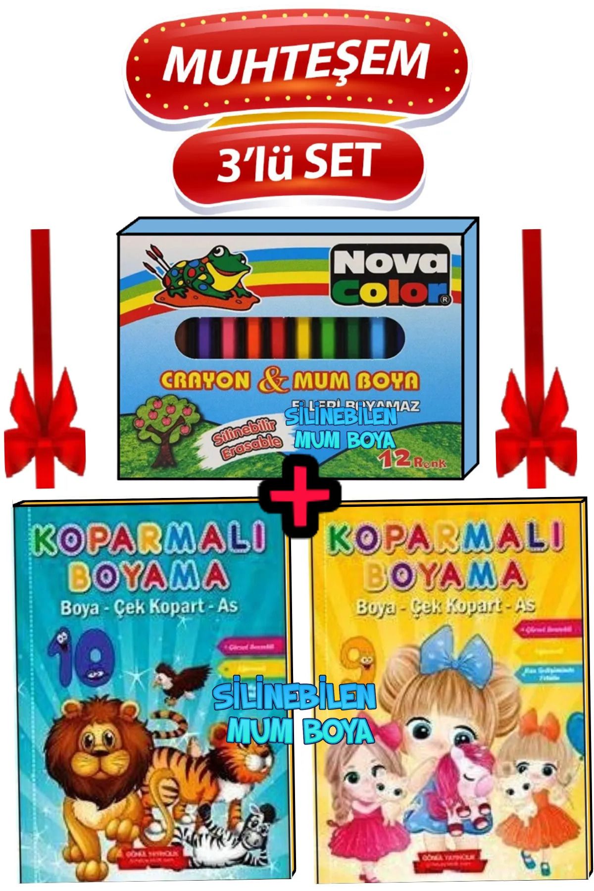 MUHTEŞEM 3'LÜ SET 2 BOYAMA KİTABI+SİLİNEBİLEN 12'Lİ MUM BOYA