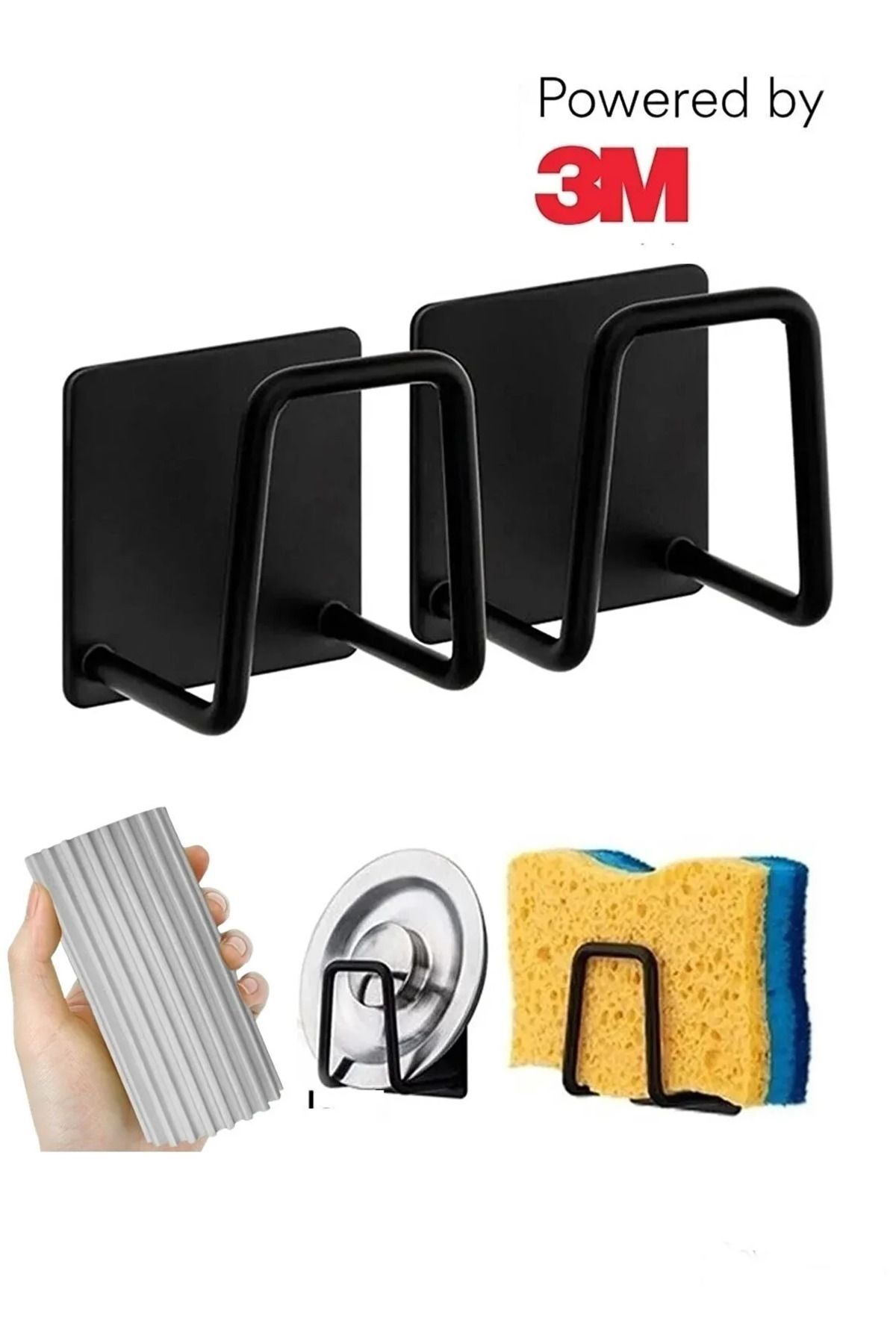 Sünger Tutucu Lavabo Için 2li Set Siyah