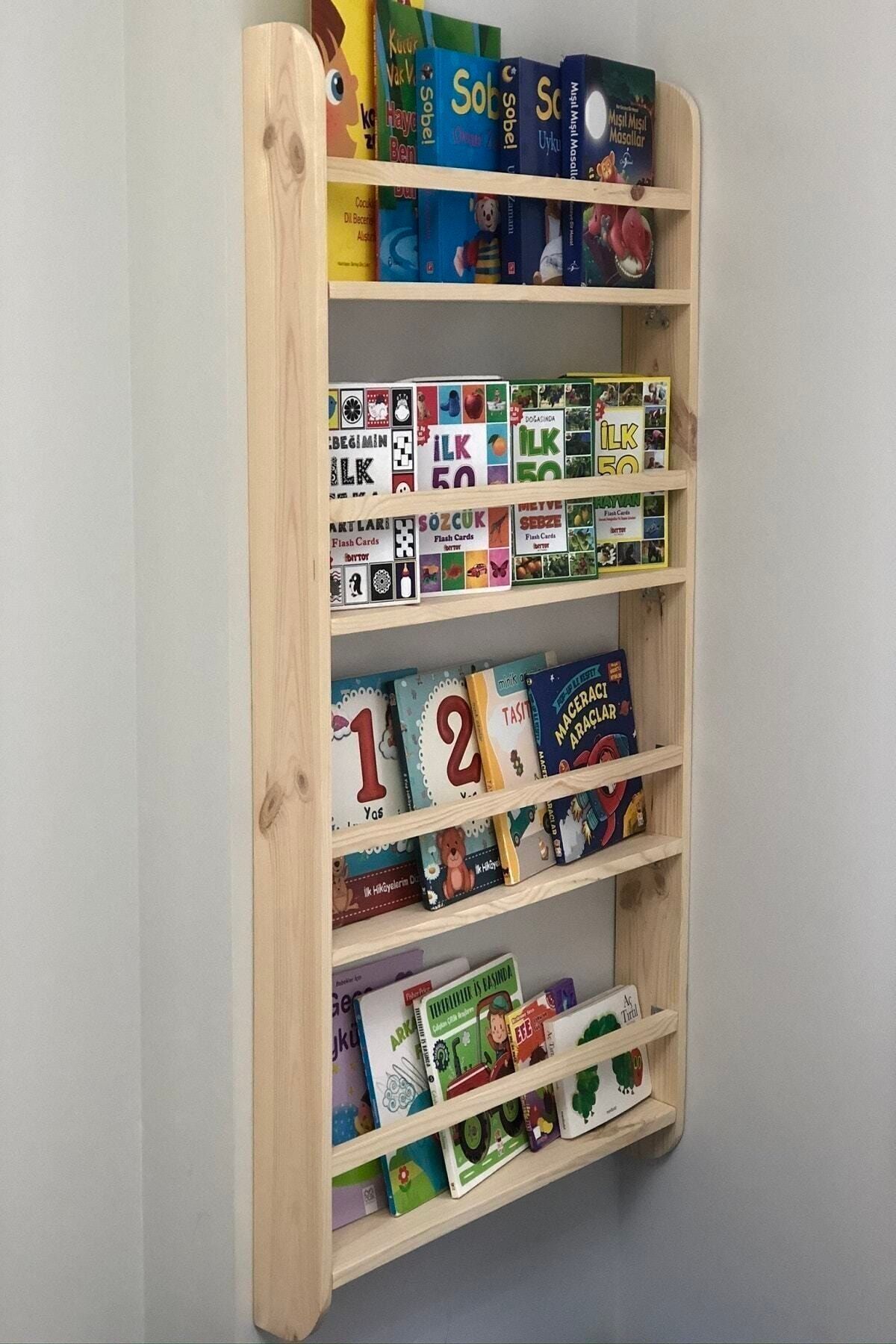 Montessori Kitaplık Çocuk Odası Eğitici Kitaplık Bebek Odası Ahşap Duvar Rafı 120x60 Cm
