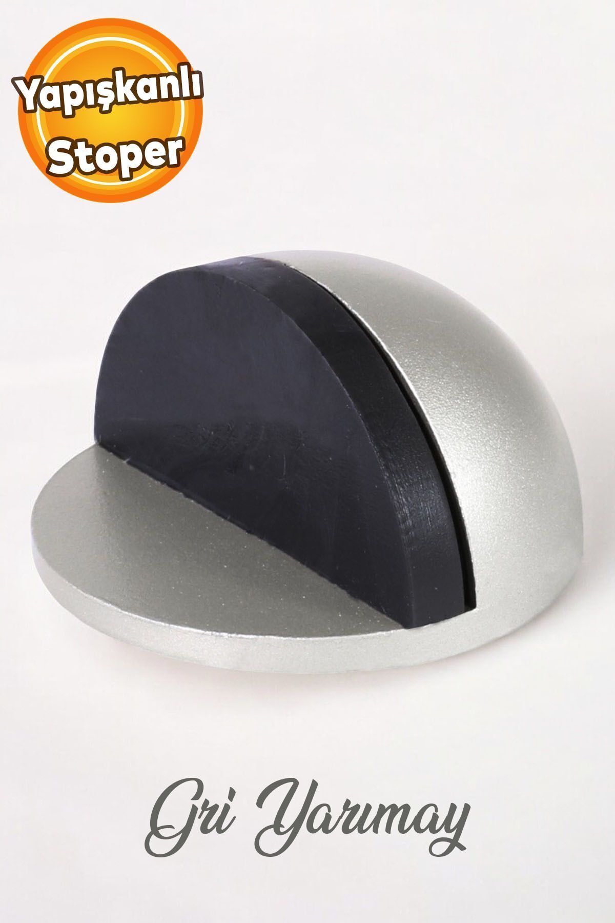 Yarımay Yapışkanlı Kapı Kolu Stoperi Tamponu Metal Kapı Stopu Durdurucu Tutucu Tutacağı Gri
