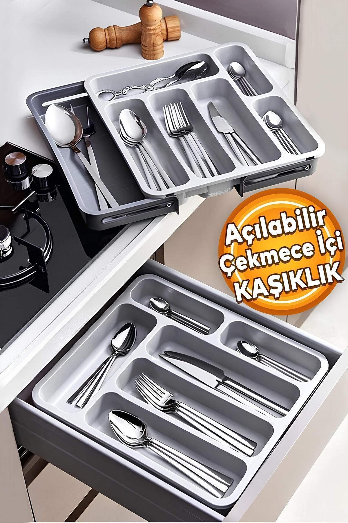 Çift Taraflı Ayarlanabilir Çekmece Içi Kaşıklık Uzayabilen Çatal Bıçaklık Düzenleyici Kepçelik