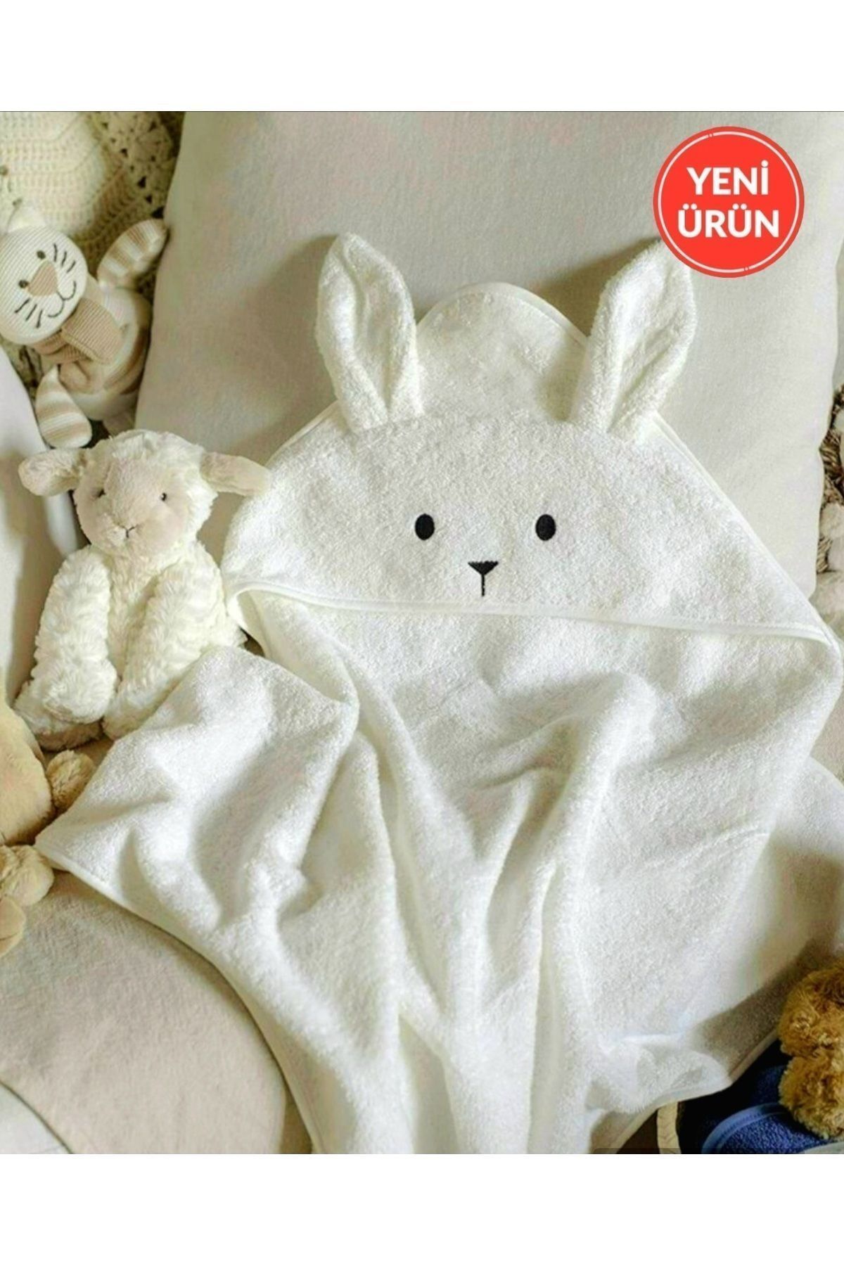Ekstra Yumuşak Pamuklu Kız-erkek Yenidoğan/bebek Banyo Kundak Havlusu Ekru/tavşan