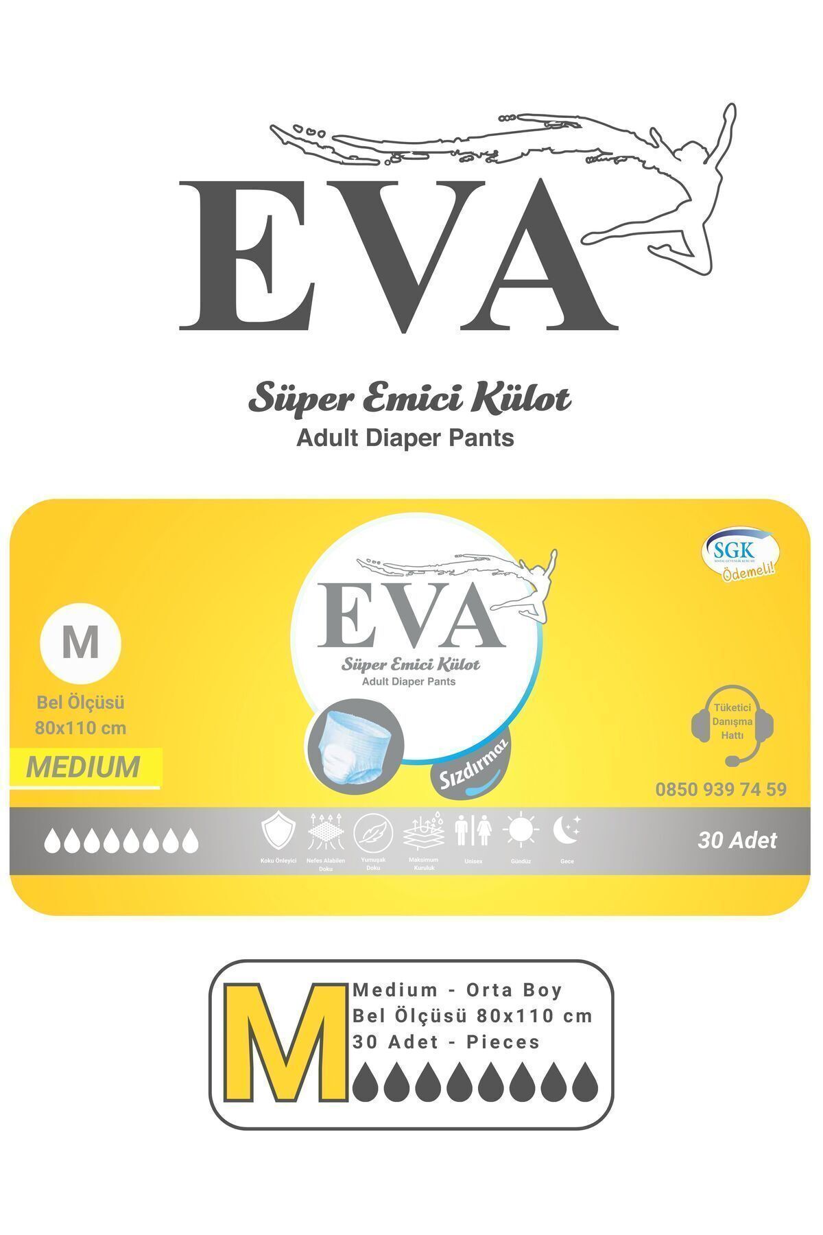 Hasta Bezi Yetişkin Emici Külot Bez Orta Boy Medium 30 Adet Erkek Kadın