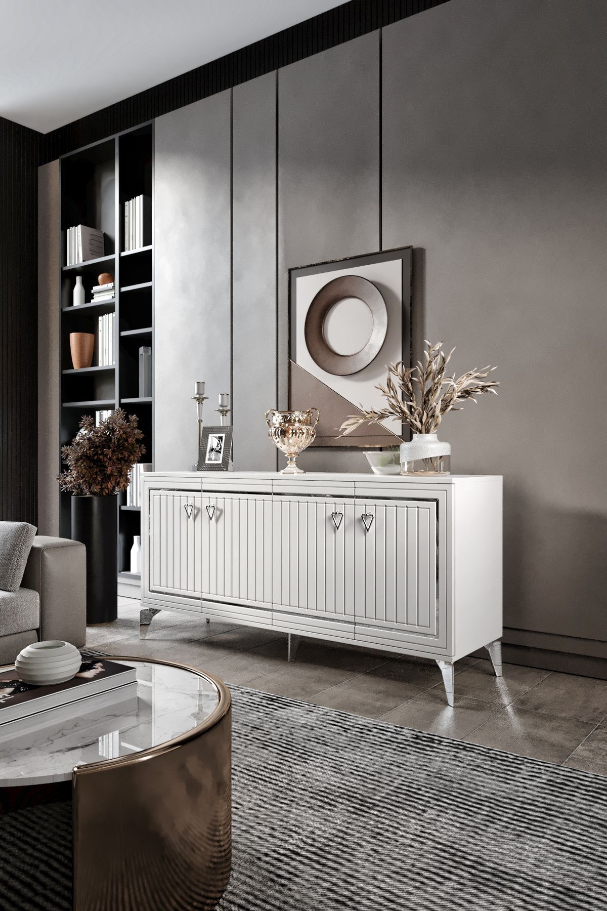 Klas Konsol Mdf Mebran Kapak Beyaz Gümüş
