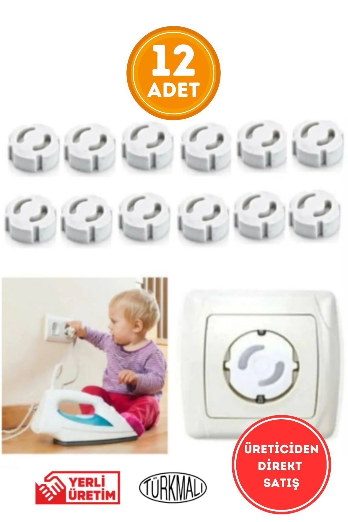 12 Adet Priz Kapağı, Priz Koruyucu, Priz Kapatıcı