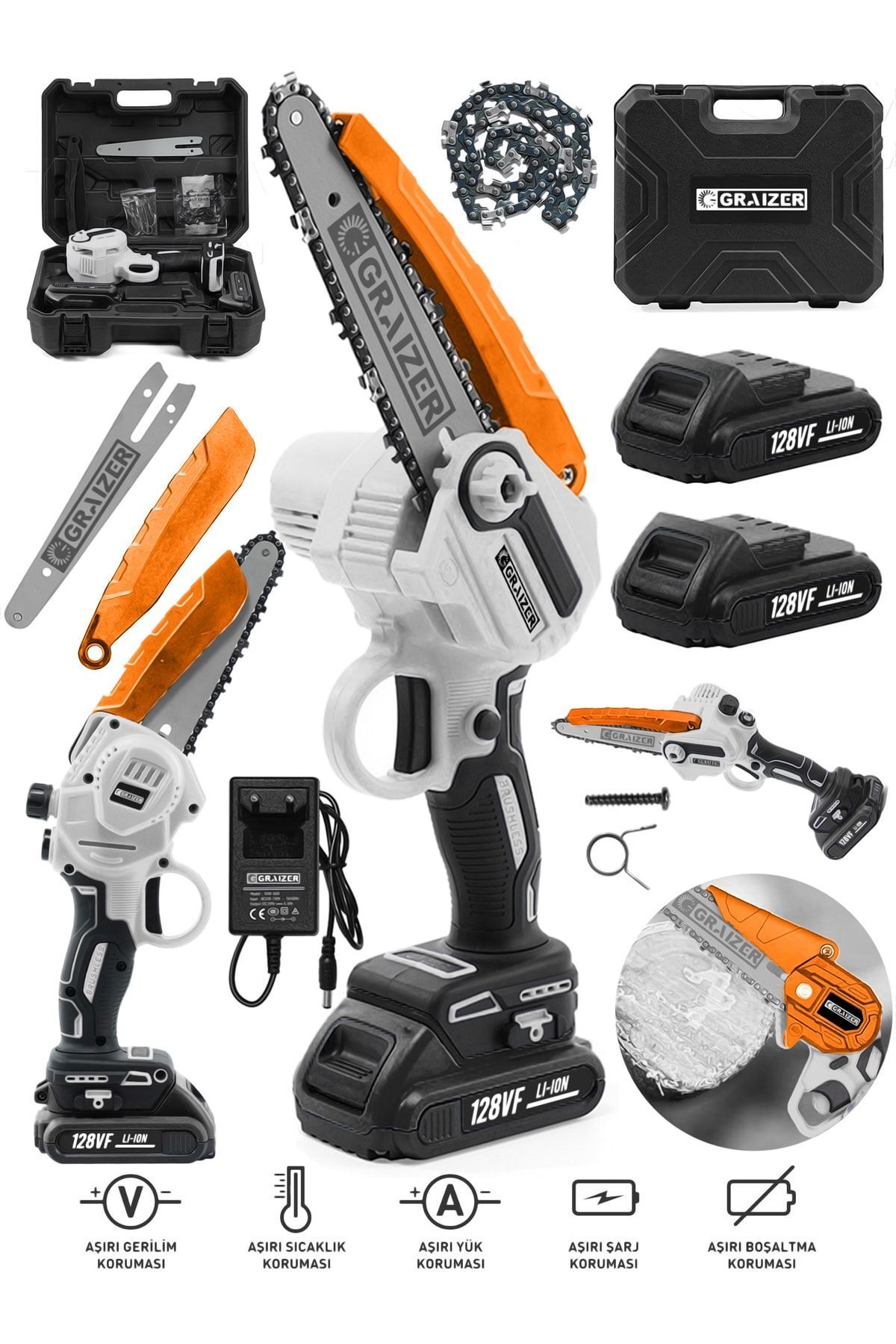 Alman 128 Vf 10 Ah Yağ Pompali Motor Akülü Dal Kesme Budama Testere Bıçkı Makinesi 20cm