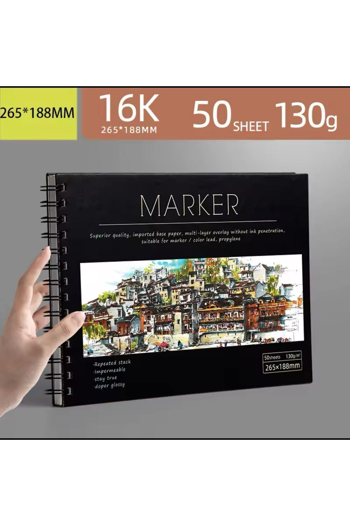 Marker Kalem Boyama Defteri Prime 16k Alt Tarafa Geçirmez Pad