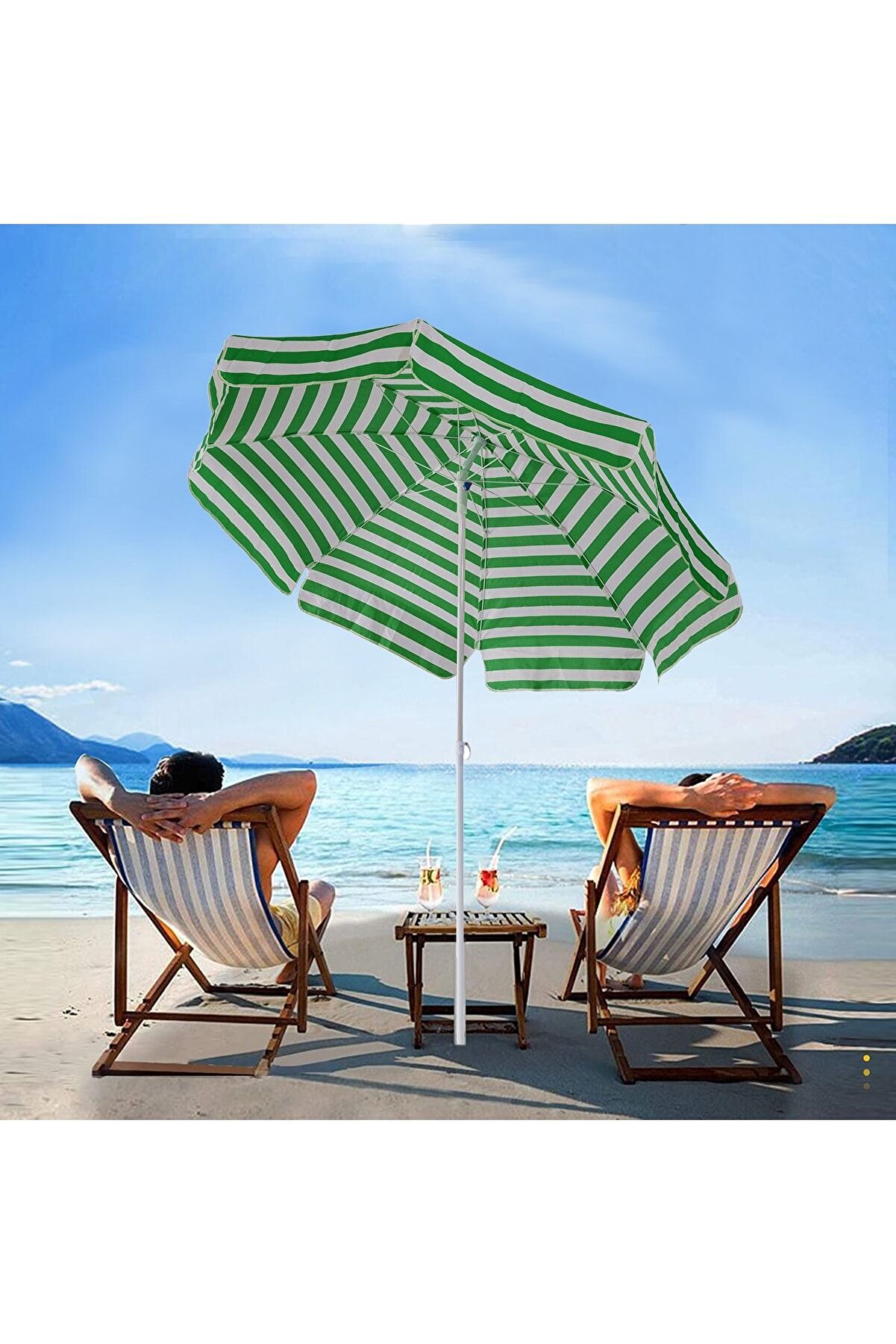8 Telli 200 Cm Şemsiye - Plaj Bahçe Balkon Şemsiyesi Eğilebilen Şemsiye Yeşil-beyaz