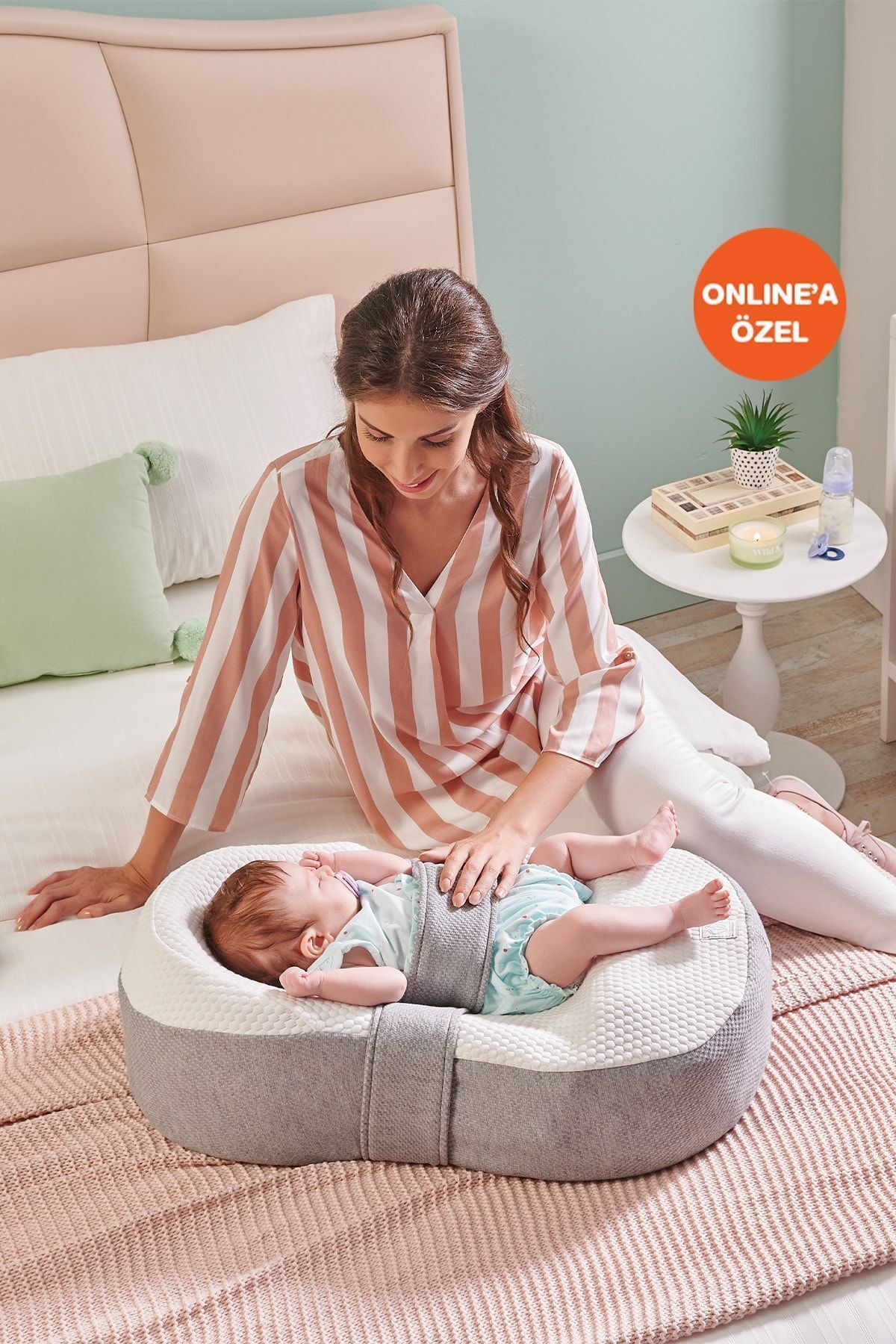 Unisex Bebek Beyaz-Gri Yatak Juno®