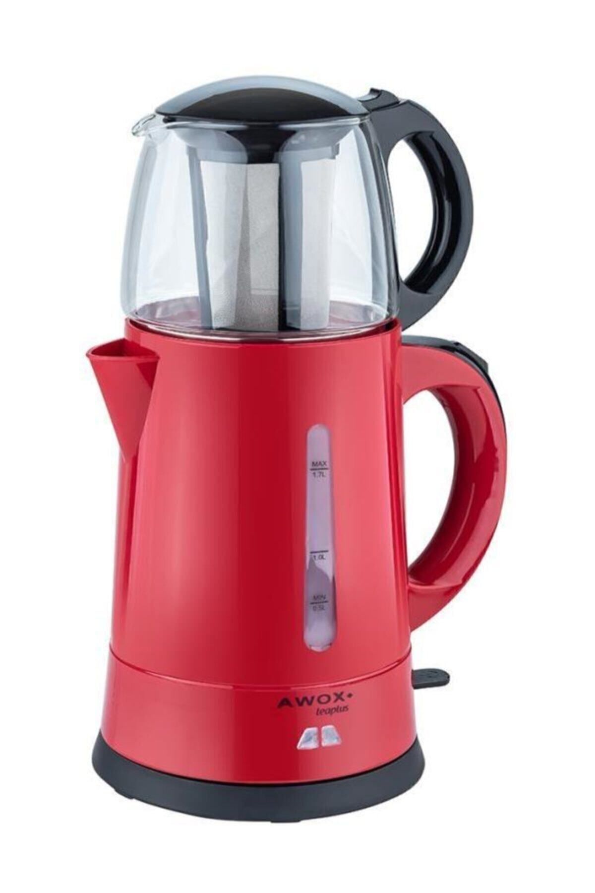 Teaplus Kırmızı Elektrikli Cam Demlikli Çaycı Çay Çakinesi