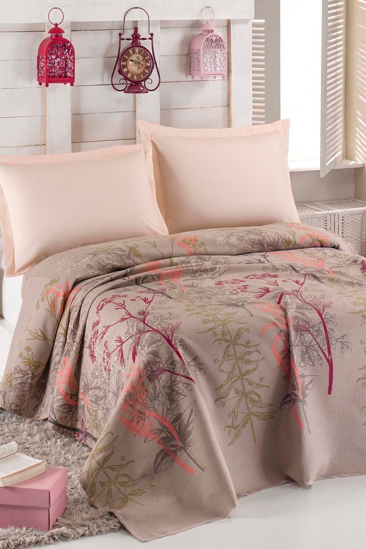 Battal Pamuklu Baskılı Pike 260x235 Cm – Urla Desenli Bej (KİNG SİZE)